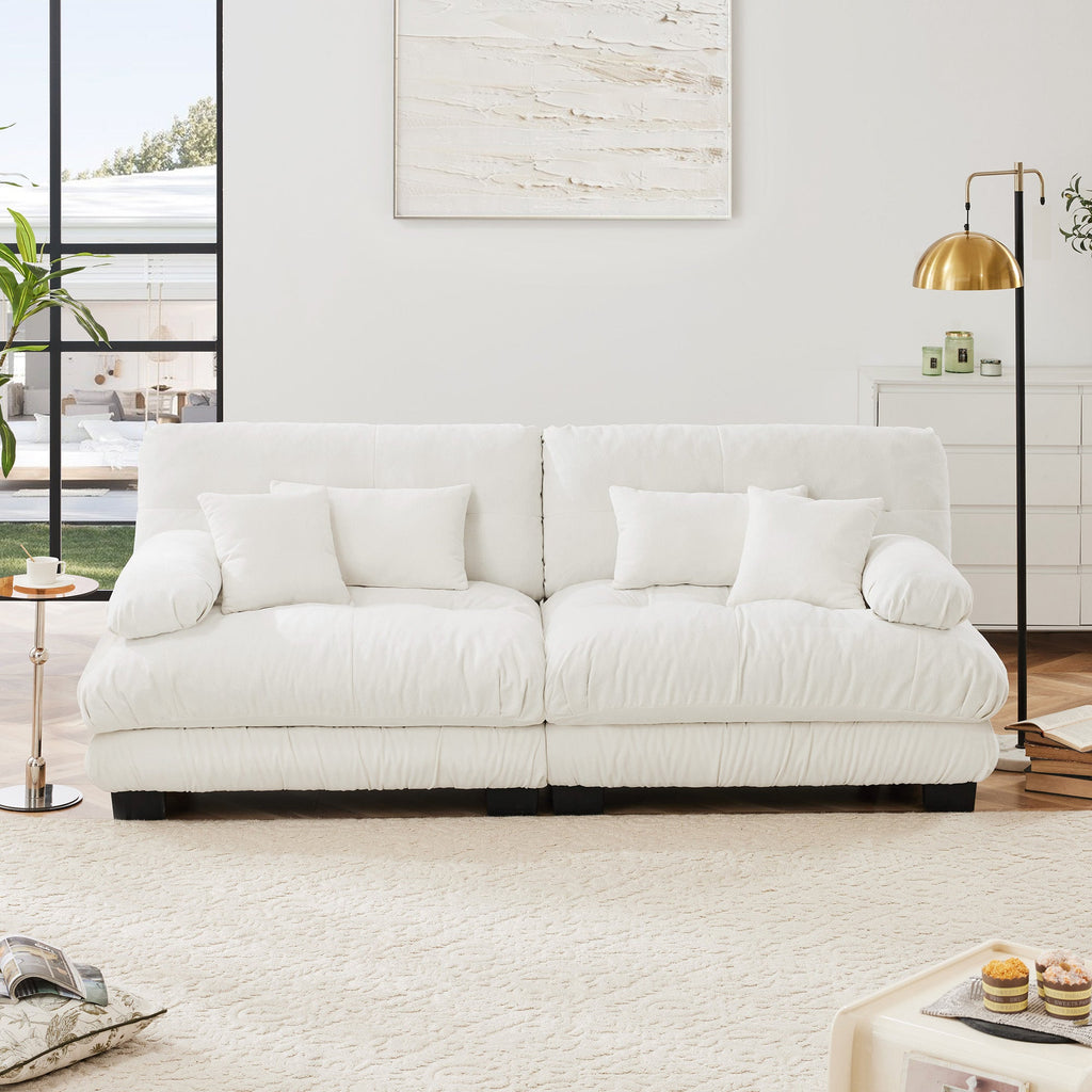 Cloud Couch 2 Seater Sofa for Living Room, Chenille 2 - Seat sofa with 2 Lumbar pillows and 2 throw pillows,Chenille White