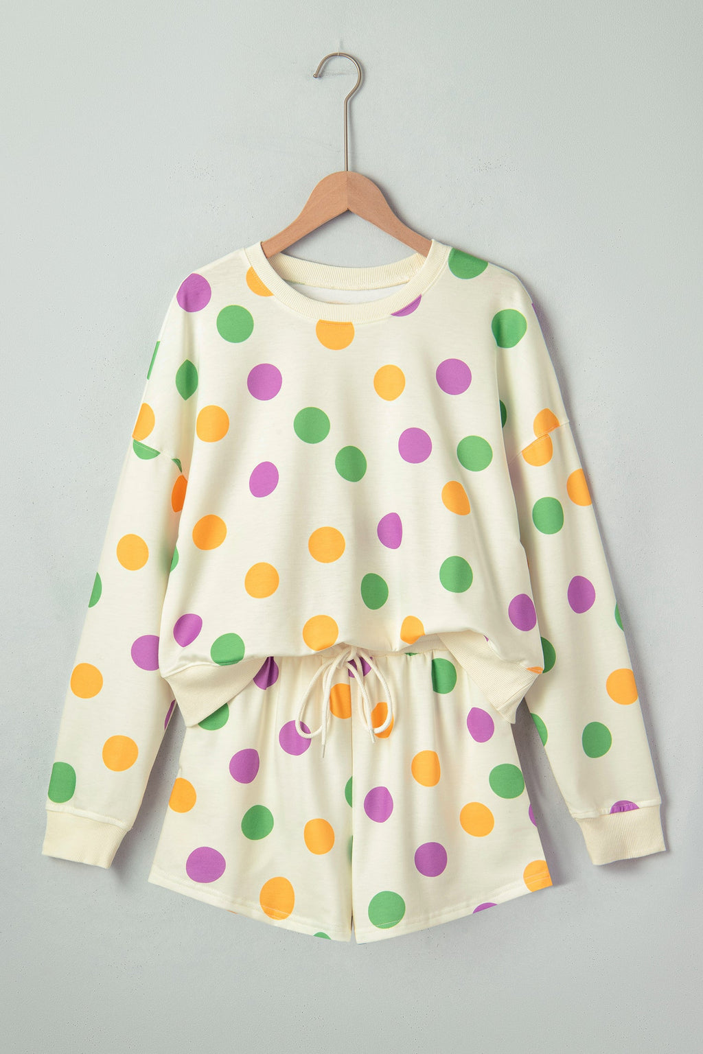 Polka Dot Pullover and Drawstring Shorts Set