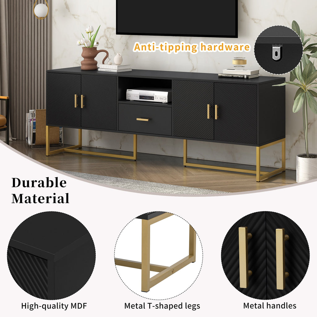 U-Can Modern TV Stand for TV up to 70 Inches,TV Cabinet with 1 Drawer, 2 Cabinets and Metal Legs, Handles and Anti-tip Device for Living room