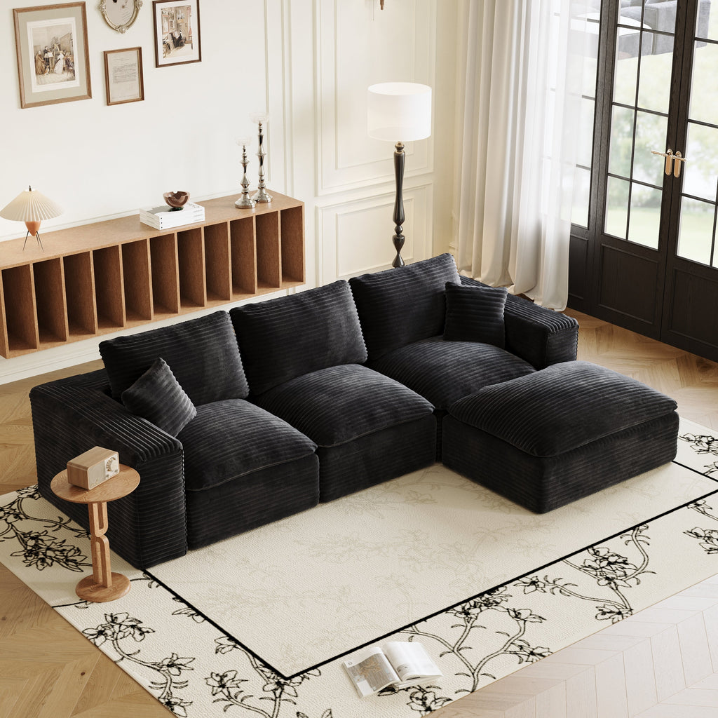 108' Cloud Sectional Couch with L-Shape Chaise, Left-right interchangeable,Modern Modular Sofa with Deep Seat, Upholstered Couches for Living Room Bedroom,No Assembly Required, Soft Plush Corduroy Fab
