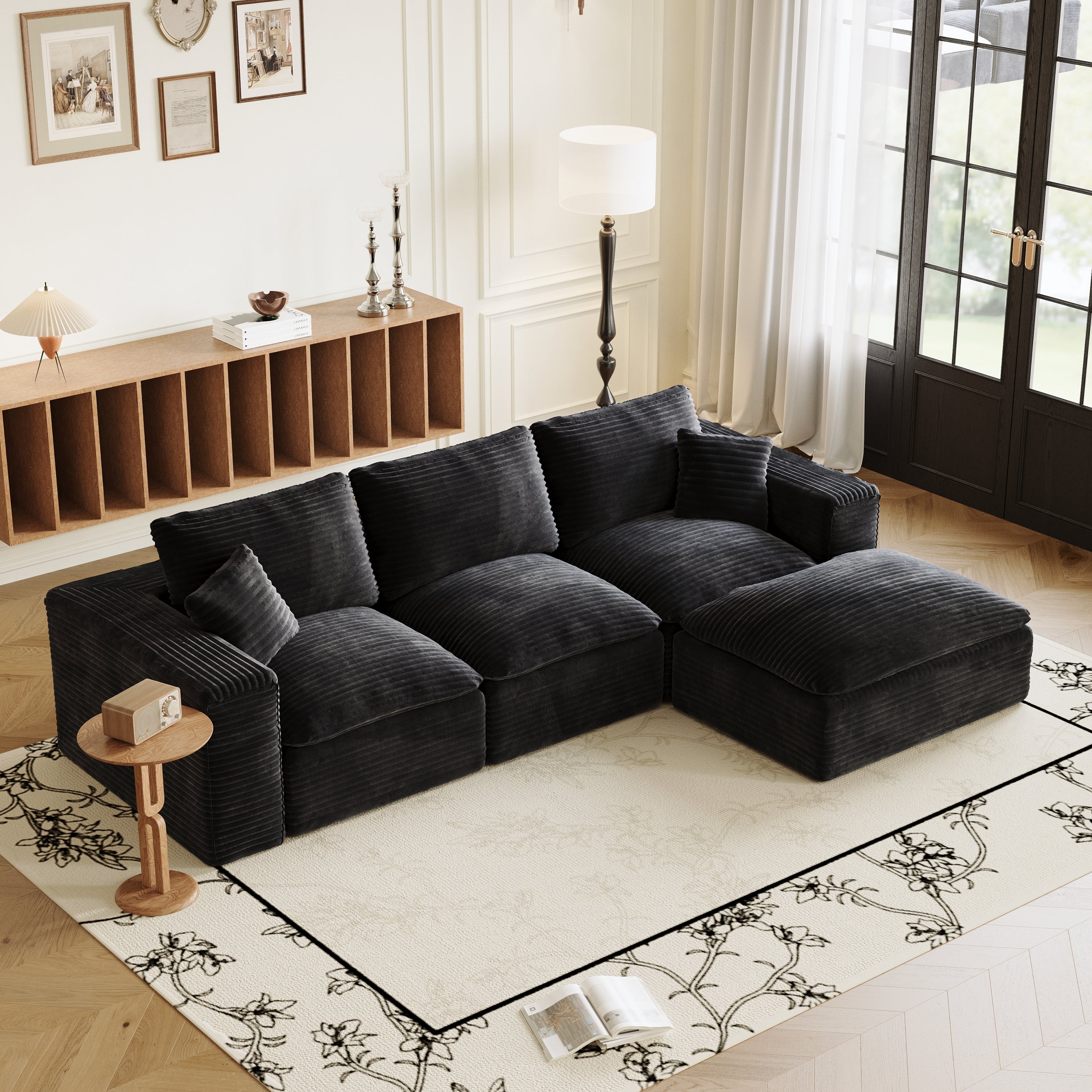108' Cloud Sectional Couch with L-Shape Chaise, Left-right interchangeable,Modern Modular Sofa with Deep Seat, Upholstered Couches for Living Room Bedroom,No Assembly Required, Soft Plush Corduroy Fab