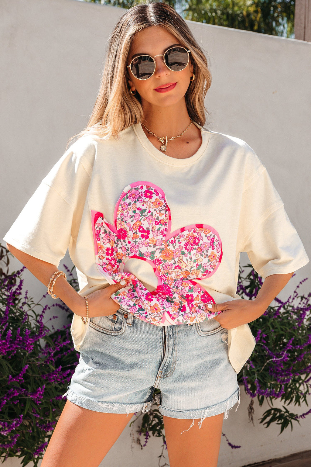 Floral Patchwork Raw Seam Oversize Tee
