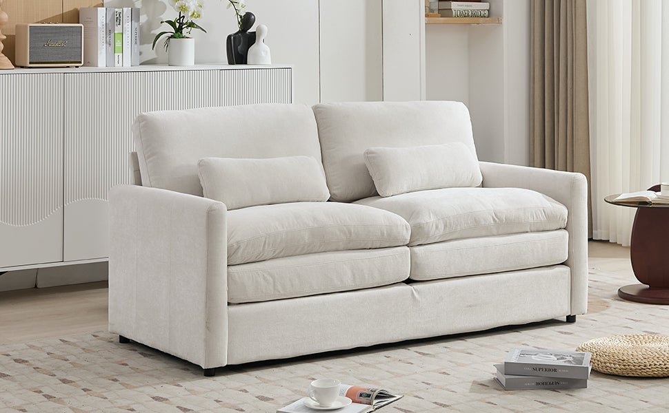 Cozy Upholstered Loveseat Sofa with Double Cushion Design in Beige Chenille, 68.1'