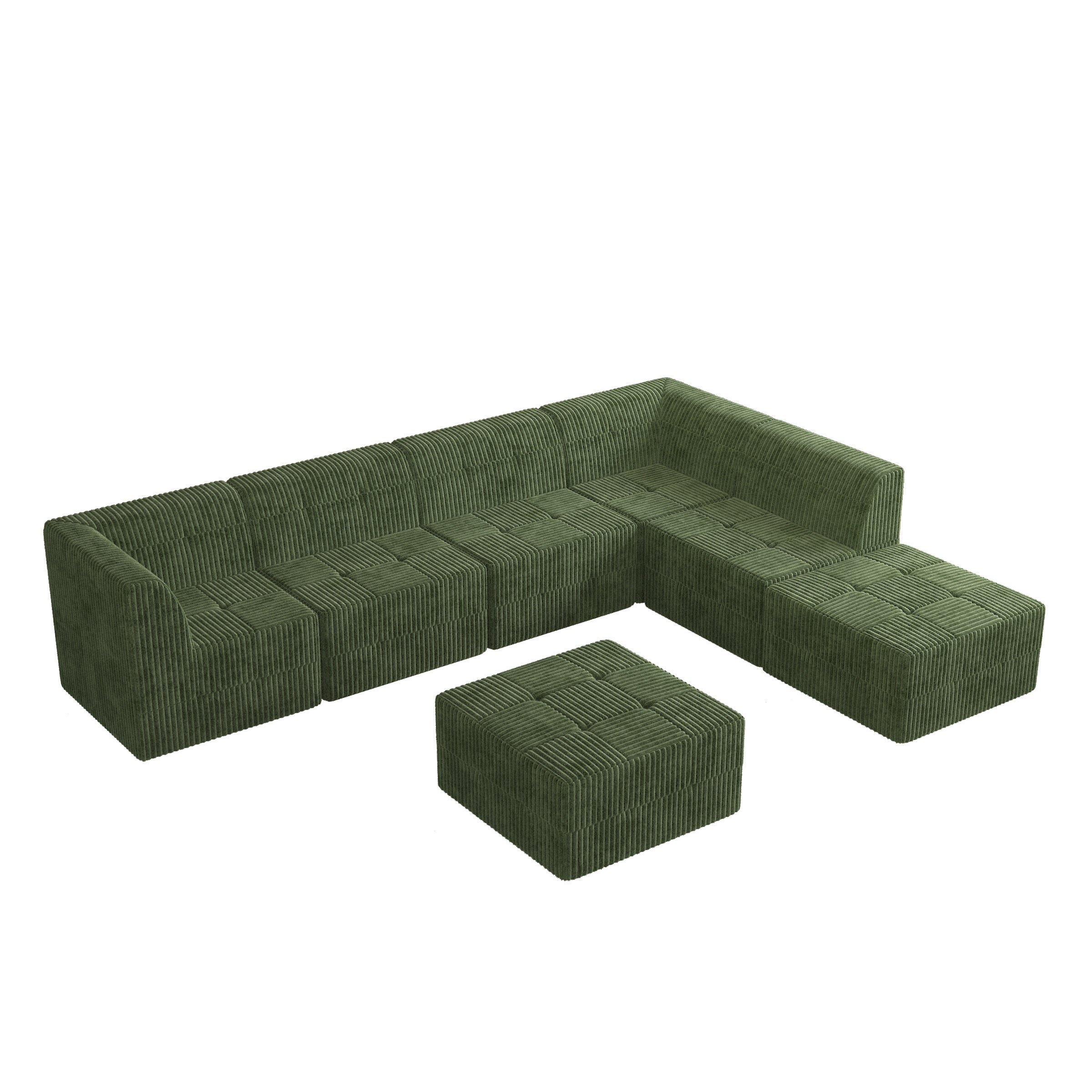 L shape Modular Sectional Sofa,DIY Compressed Sectional Sofa Modern Minimalist Style Corduroy Couch, Sleeper Sofa for Living Room, Bedroom, Comfy Compressed Sofa Couch Space-Efficient Design-GREEN