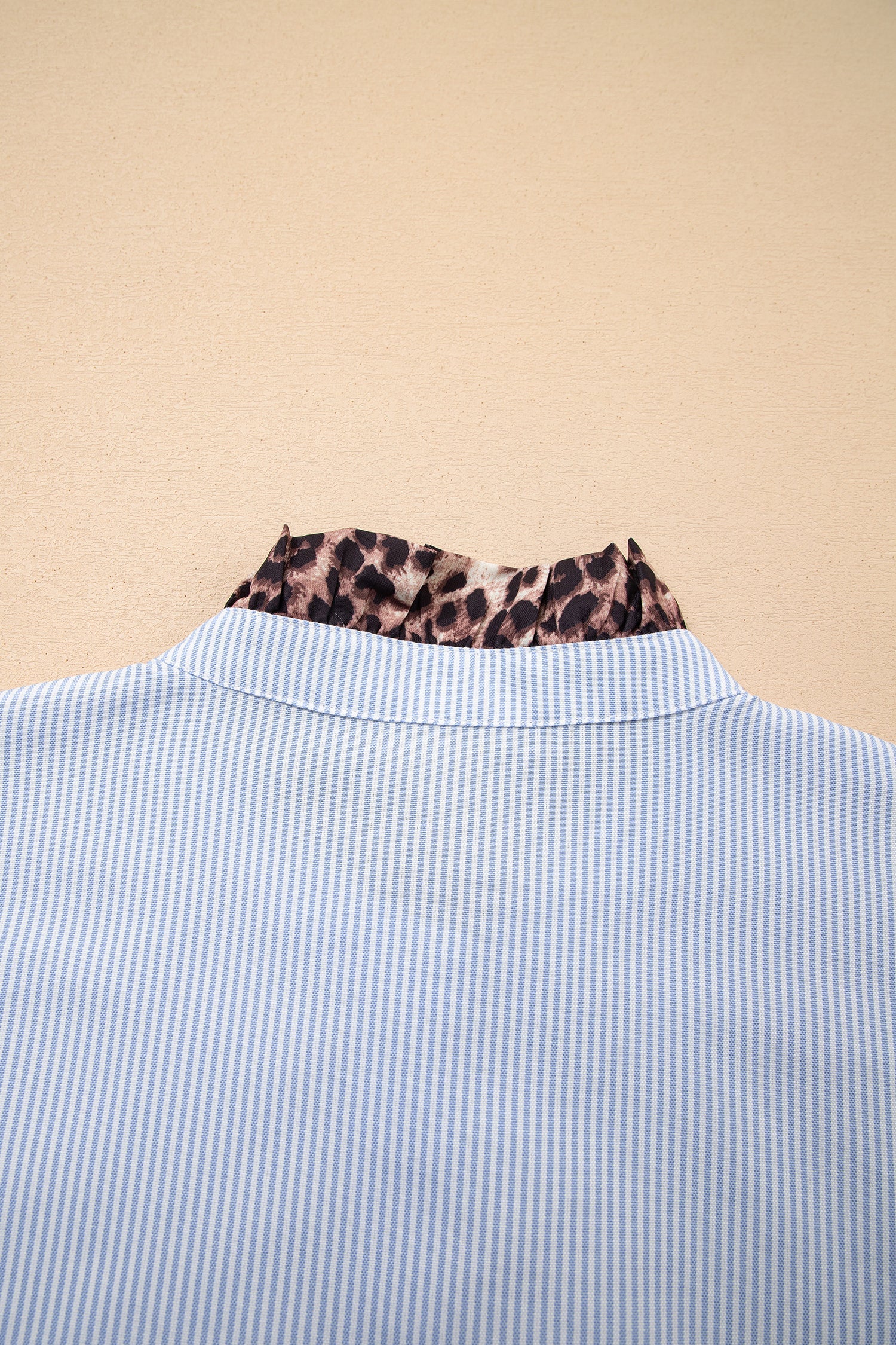 Stripe Patchwork Leopard Ruffle Long Sleeve Shirt