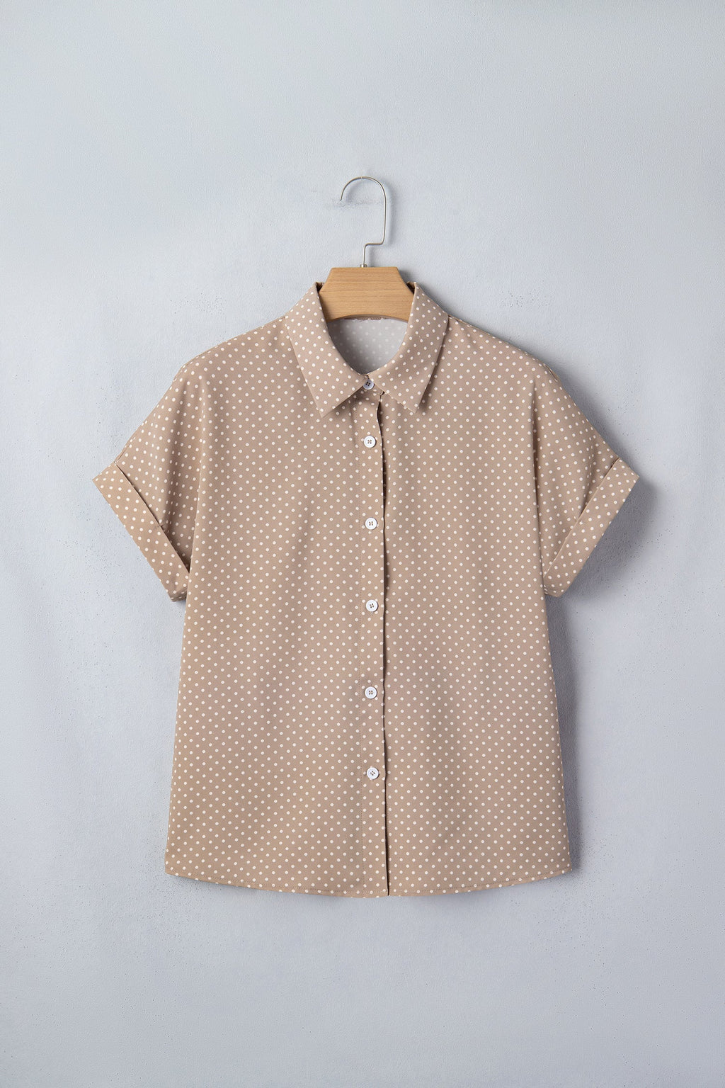 Polka Dot Cuffed Short Sleeve Buttoned Shirt