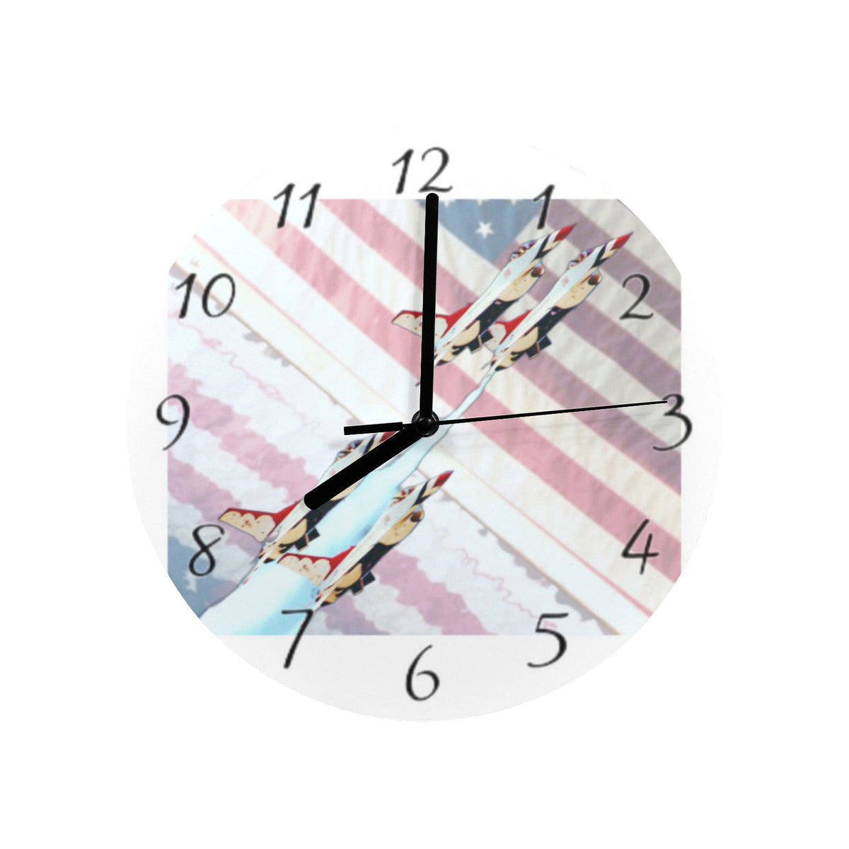 US Jets on Flag Background Wall Clock (Made in USA)