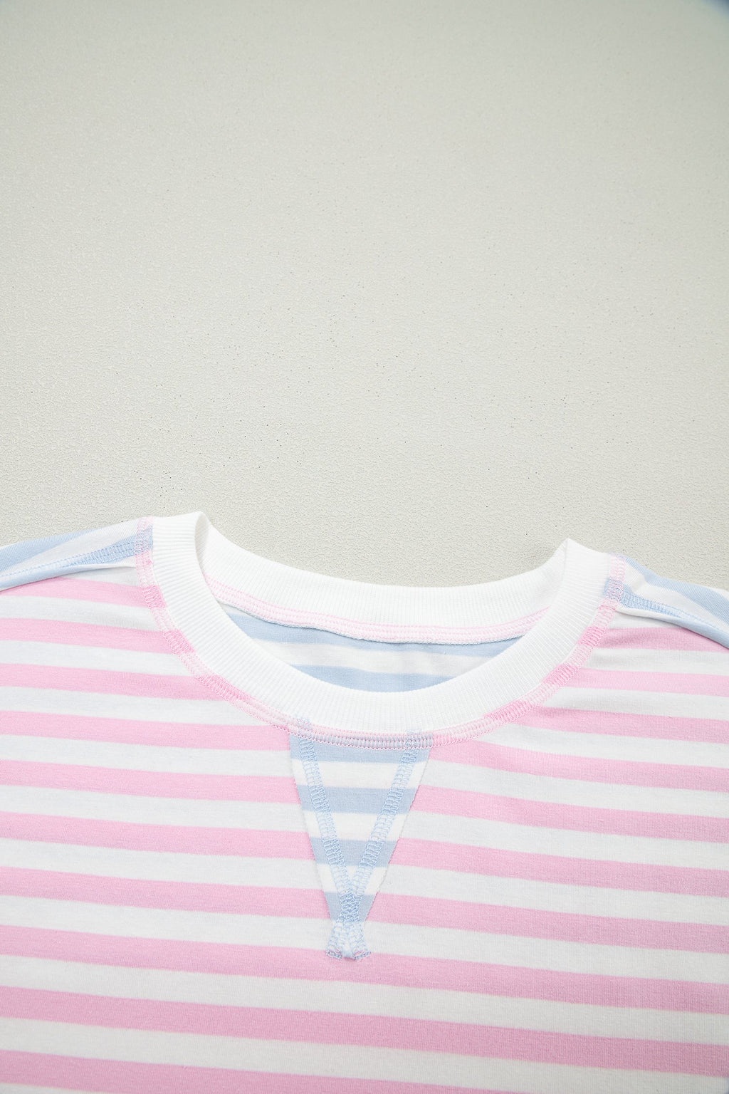 Stripe Oversize Dolman Sleeve Patchwork T-Shirt
