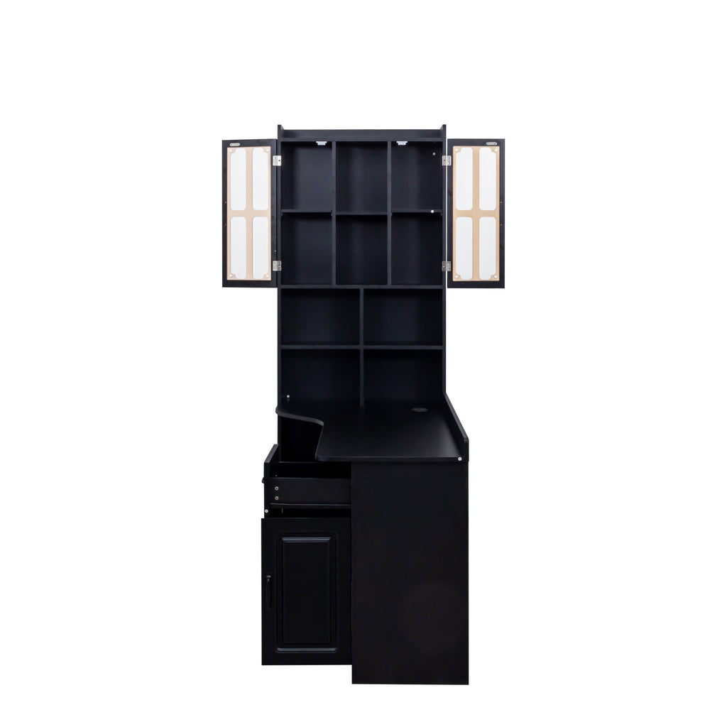 L-Shaped Corner Computer Desk  for Home Office or Study desk, Study Modern Style Table with Drawers, Bookshelf & Hutch, 2-in-1 L-Shaped Design, Large Working Space,black