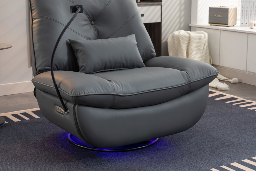 270 Swivel Glider Recliner Chair, Power Recliner Rocking Chair, USB Port Charge for Nursery Chair with Atmosphere Lamp for Living Room Bedroom Apartment