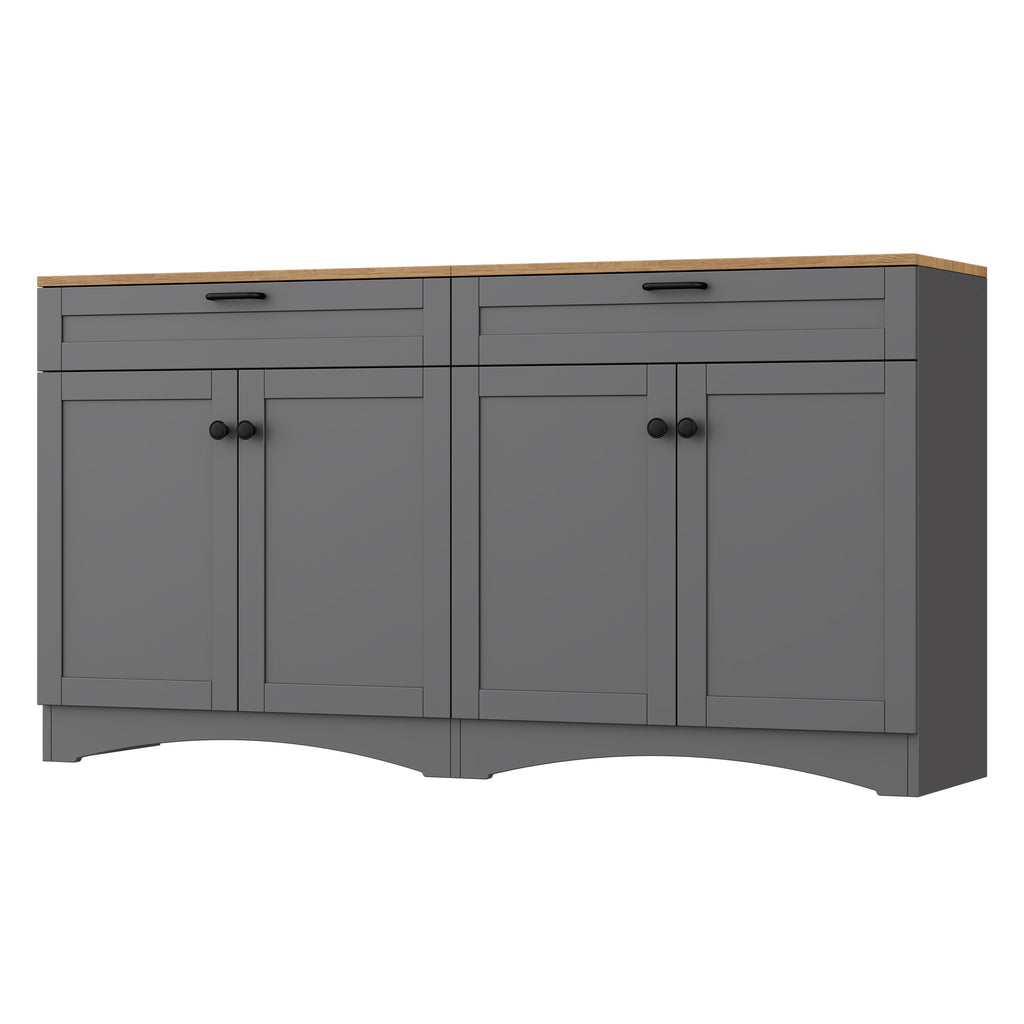 ON-TREND Farmhouse TV Stand with 2 Drawers for TVs Up to 70', Versatile Wood Grain Sideboard with Adjustable Shelves, Mid-Century Buffet Cabinet with Rustic Handles for Living Room/Bedroom, Grey