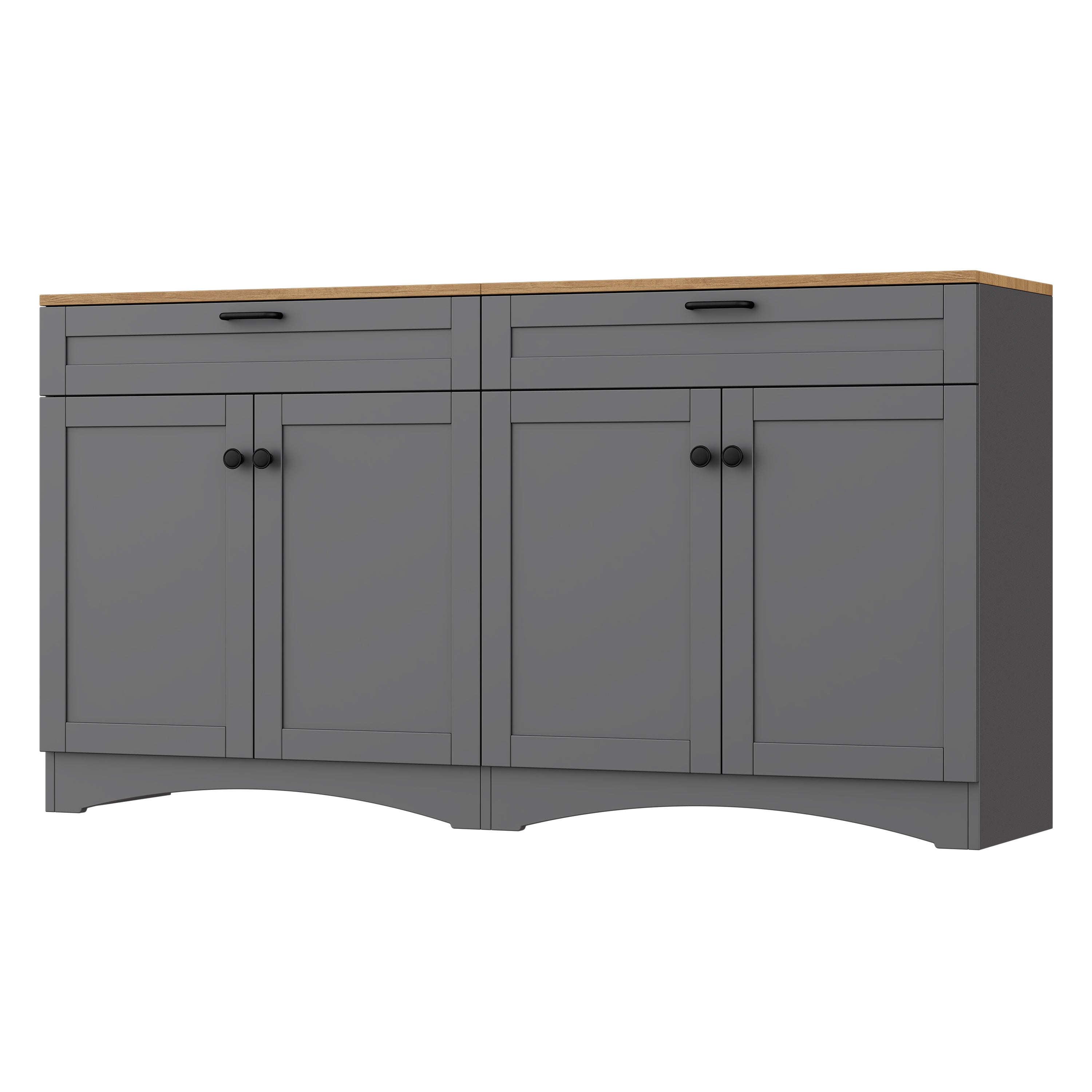 ON-TREND Farmhouse TV Stand with 2 Drawers for TVs Up to 70', Versatile Wood Grain Sideboard with Adjustable Shelves, Mid-Century Buffet Cabinet with Rustic Handles for Living Room/Bedroom, Grey