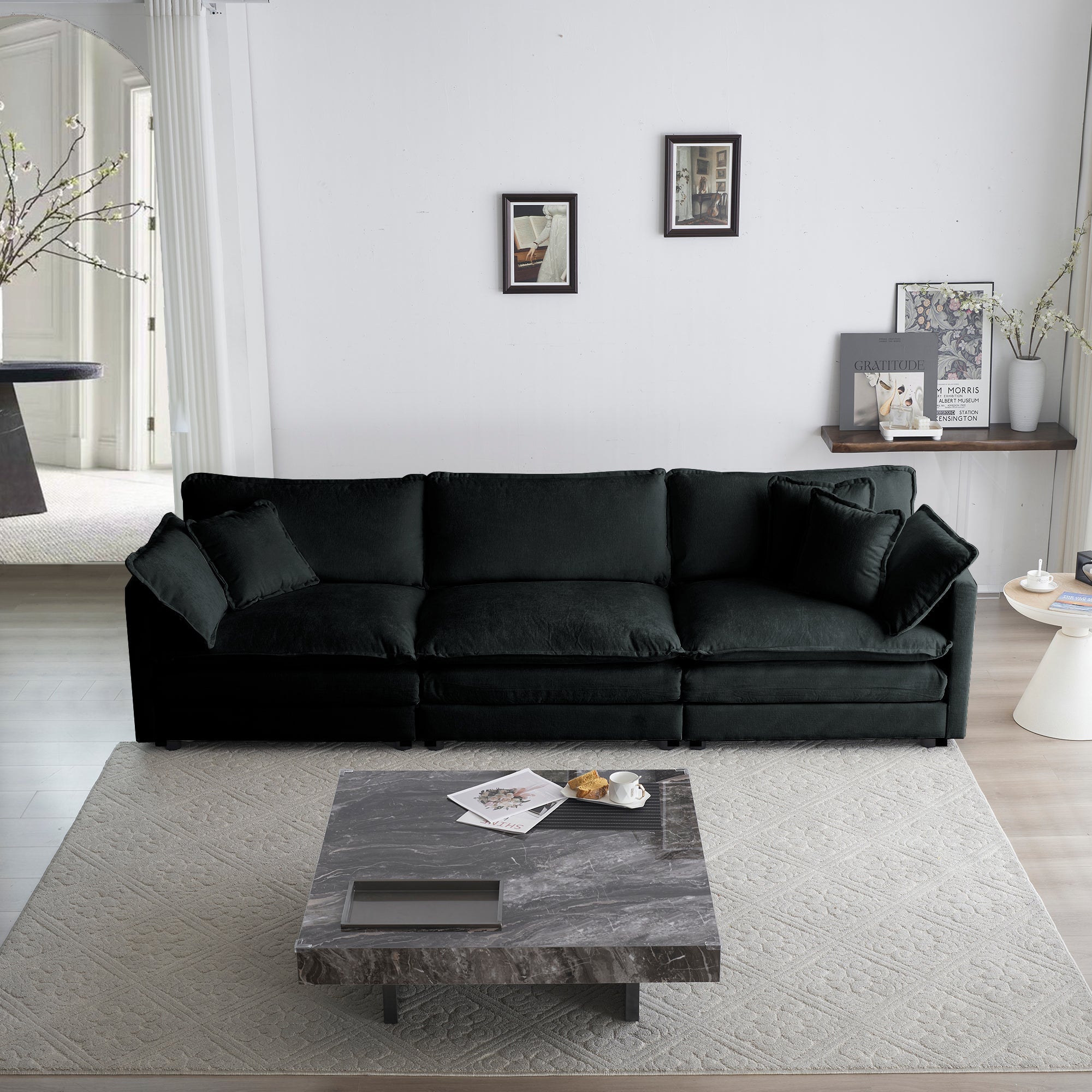 Free Combination Comfy Upholstery Modular Oversized L Shaped Sectional Sofa With Reversible Ottoman, Black Chenille