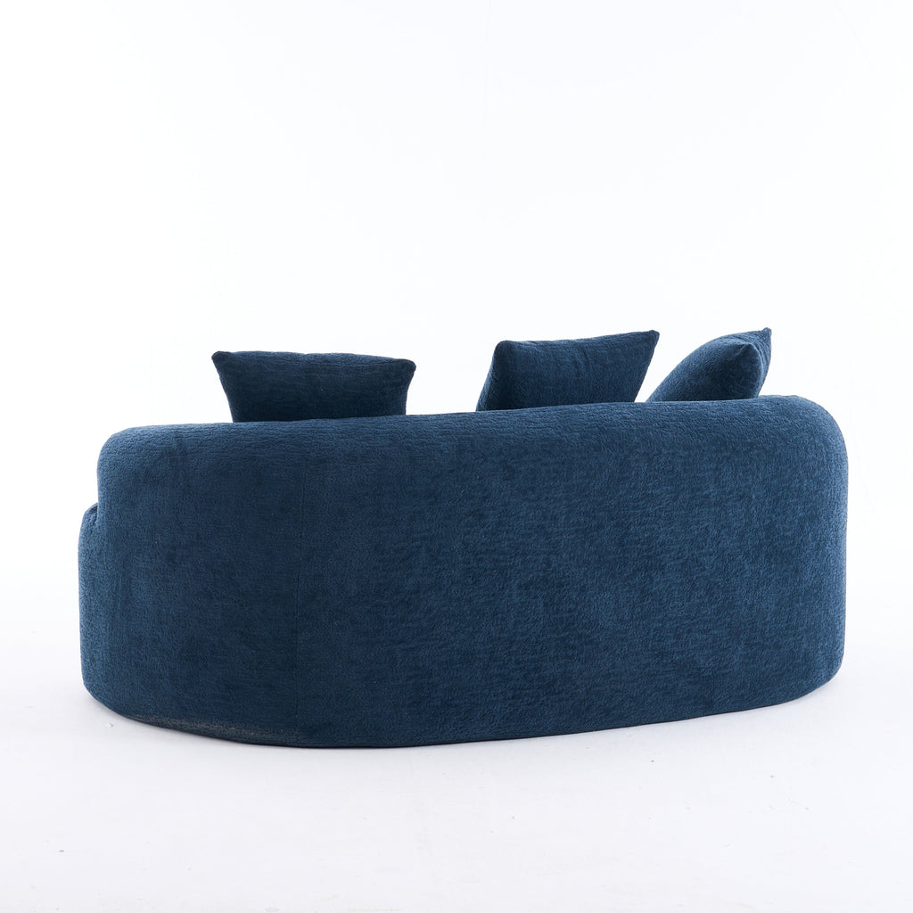 LY-025S Curved Loveseat Blue Full Compression Sponge Sofa, 30D Chenille No-Assembly Compact Sofa for Small Spaces & Apartments, 65'L, 300 lbs, 3 Pillows