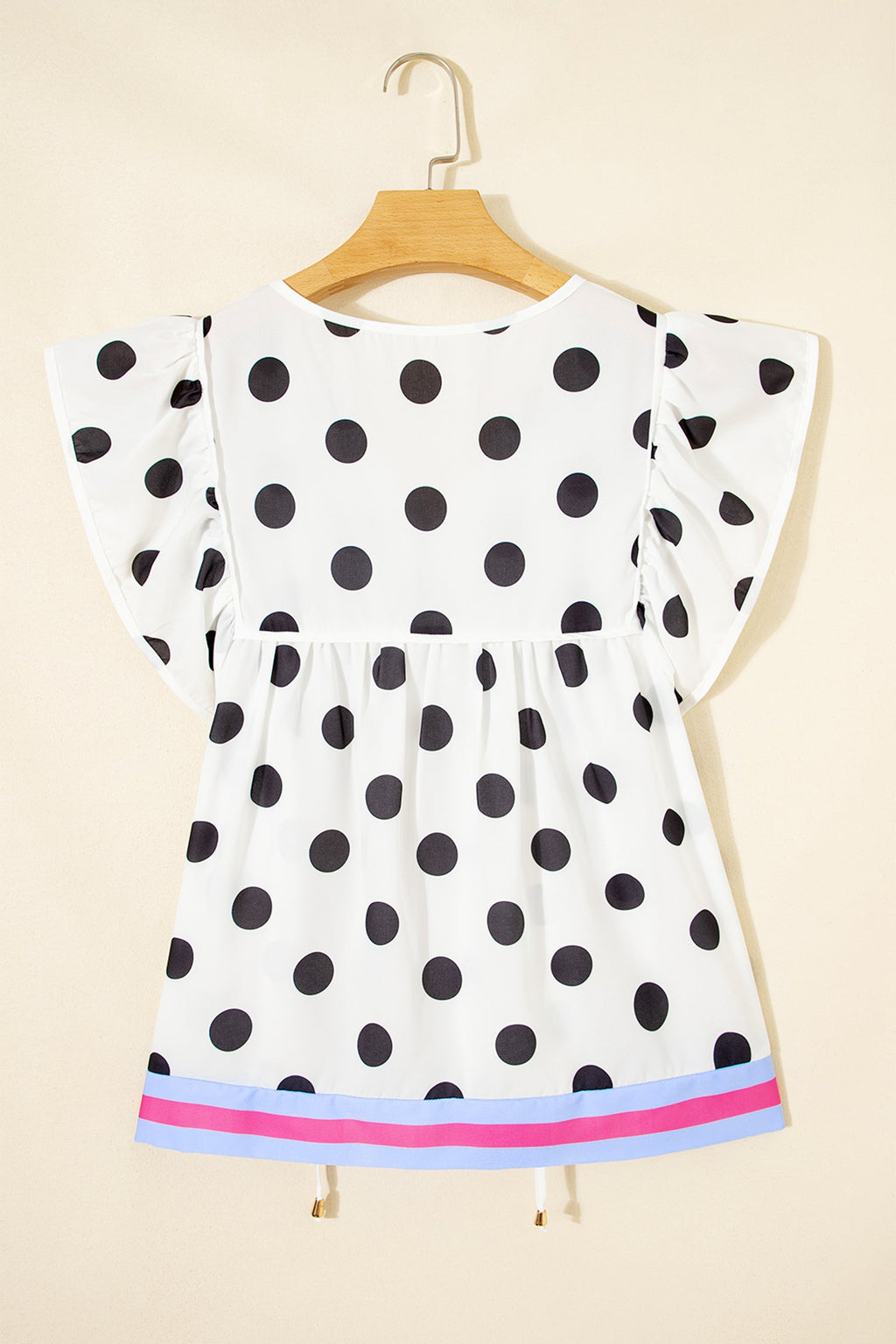 Polka Dot Stripe Patchwork Flutter Sleeve Babydoll Blouse