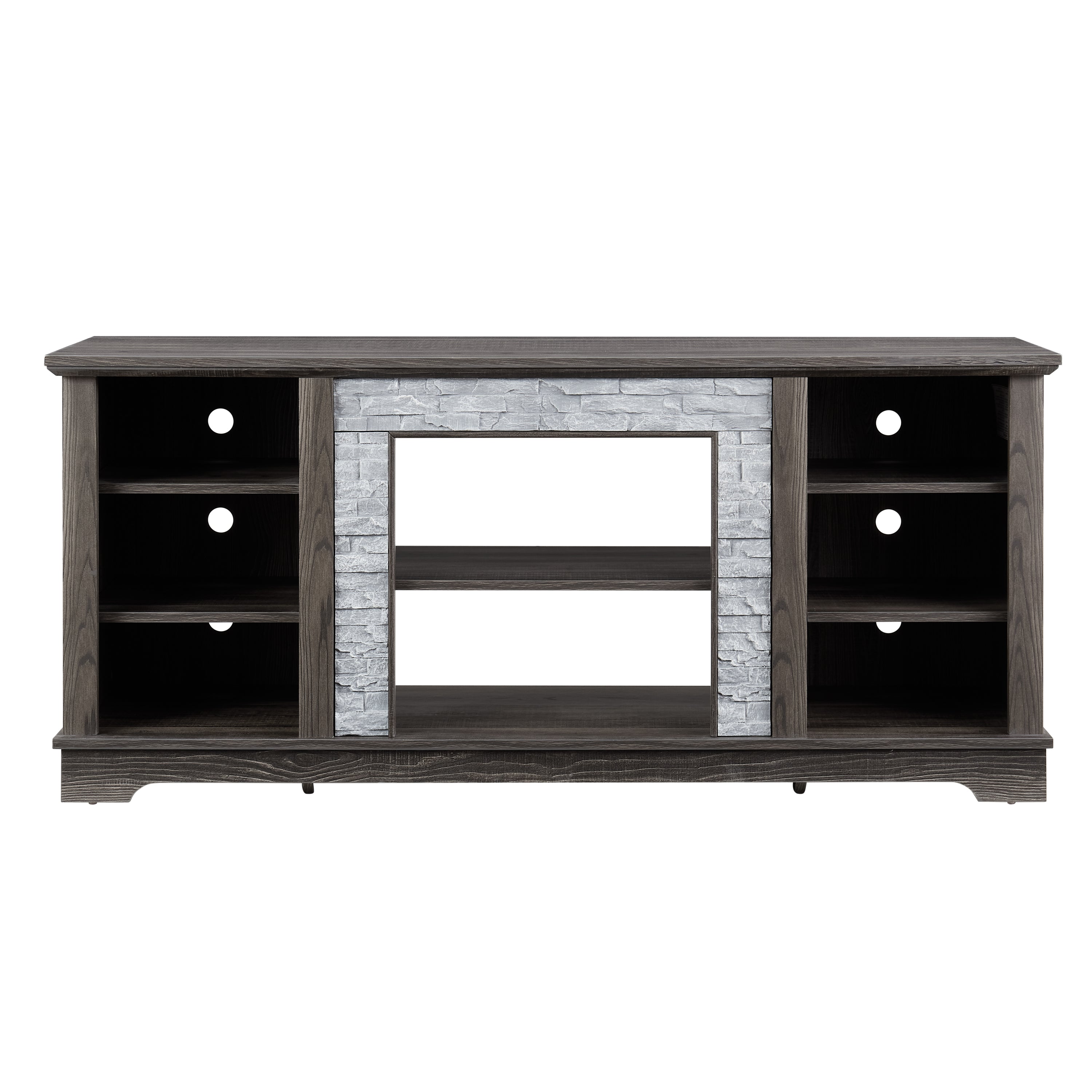 Mantel Stone TV Media Stand with with Faux Stacked Stone Surround, Modern Entertainment Console with Open Storage Space,Grey, 58.31'W*15.39'D*26.06'H