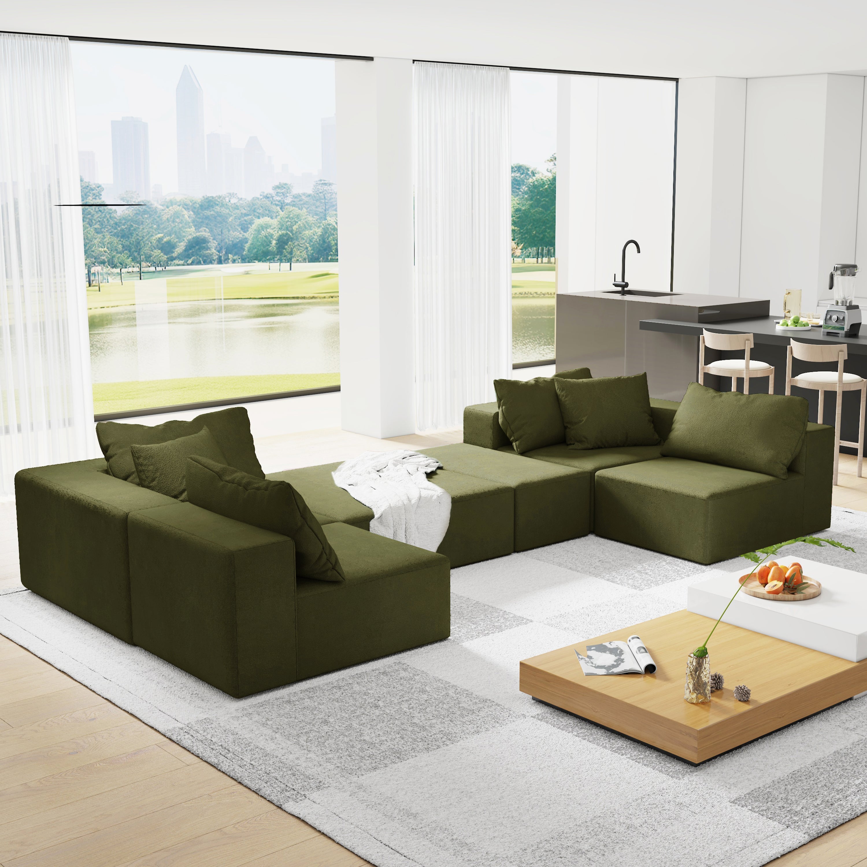 Modern Upholstered Sectional Sofa Couch Set,Modular 132' L Shaped Sectional Living Room Sofa Set With 6 Pillows,Free Combination Sofa Couch for Living Room,Bedroom