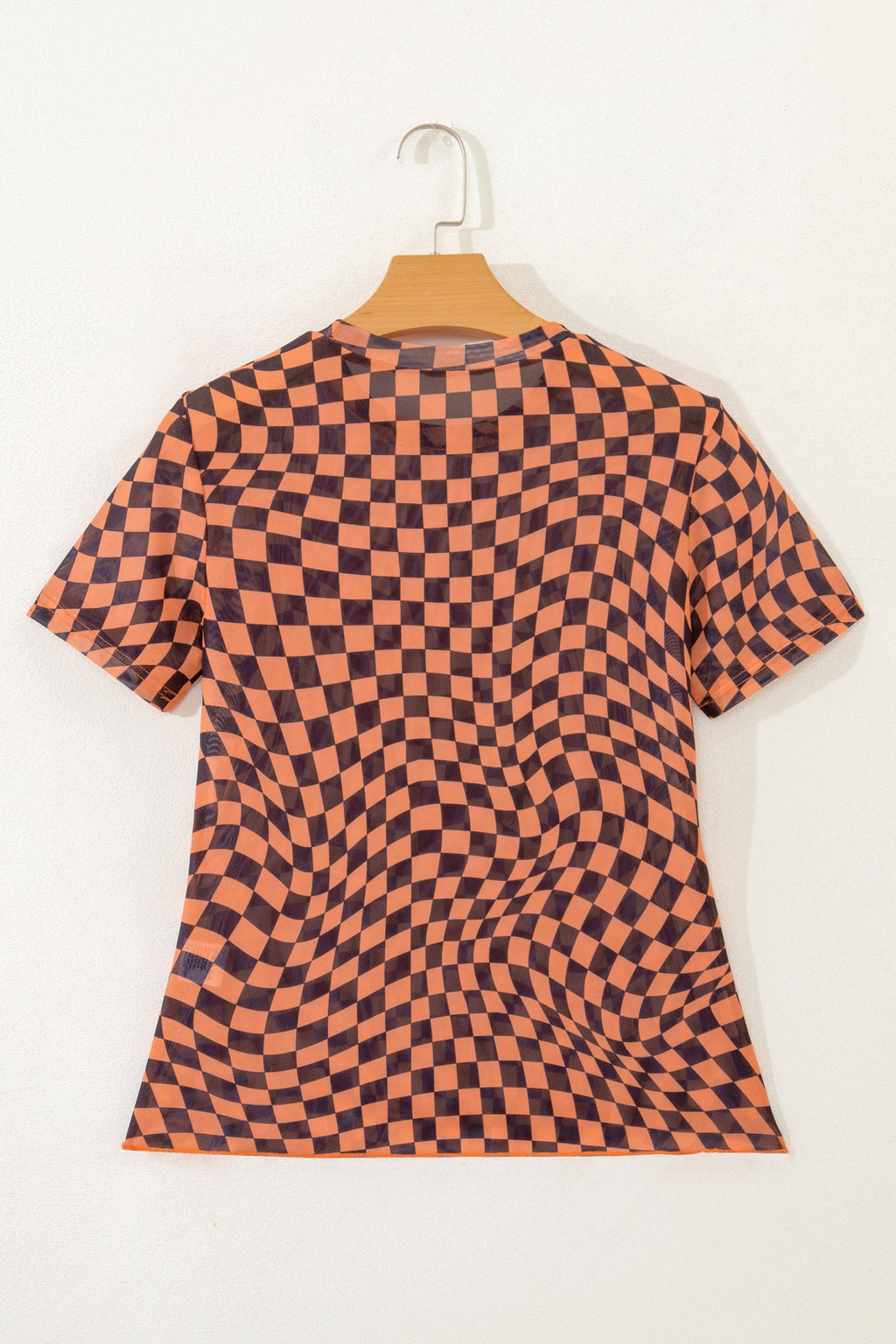 Checker Mesh Mock Neck Short Sleeve T-Shirt