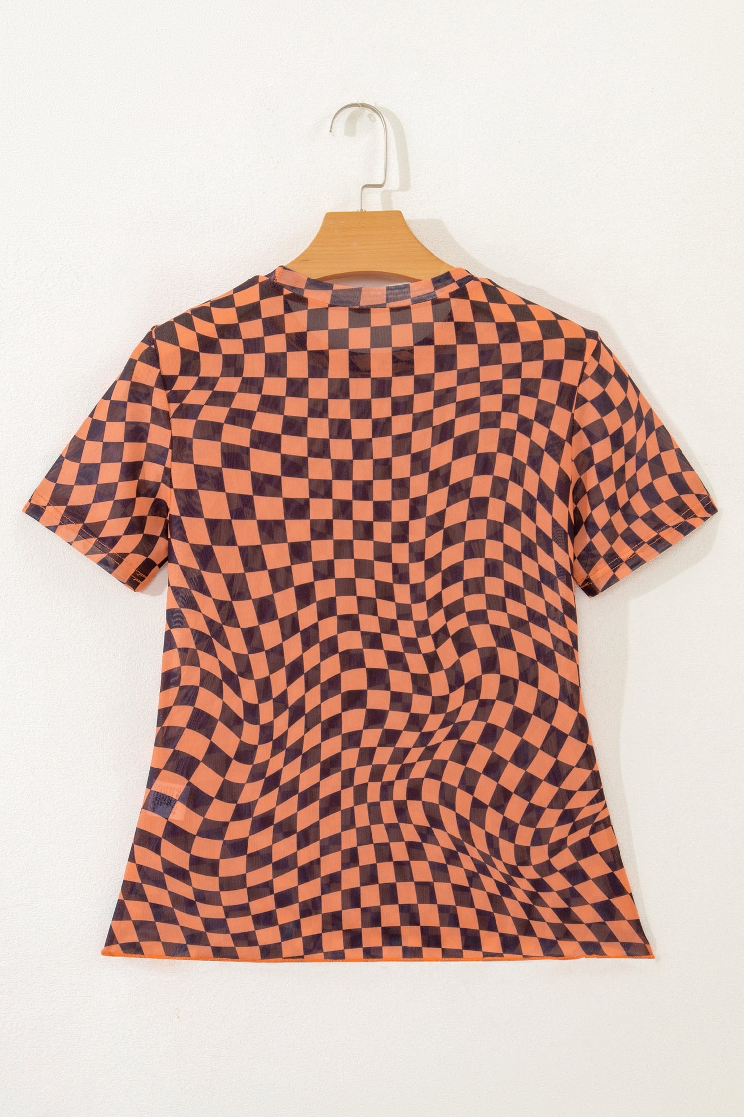 Checker Mesh Mock Neck Short Sleeve T-Shirt