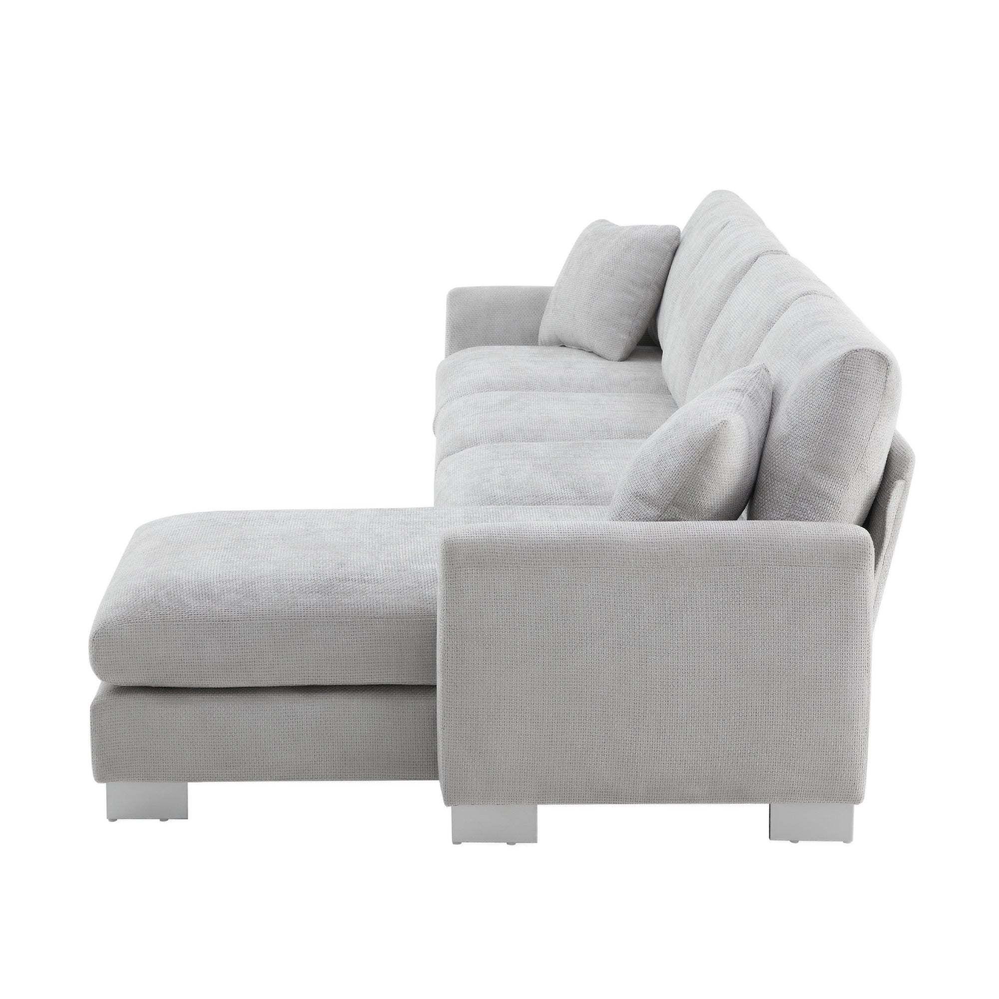 Modern Oversized L-shaped Sectional Sofa with Chaise and Free Pillows, Chenille Fabric, 119*55 Inches, Light Gray