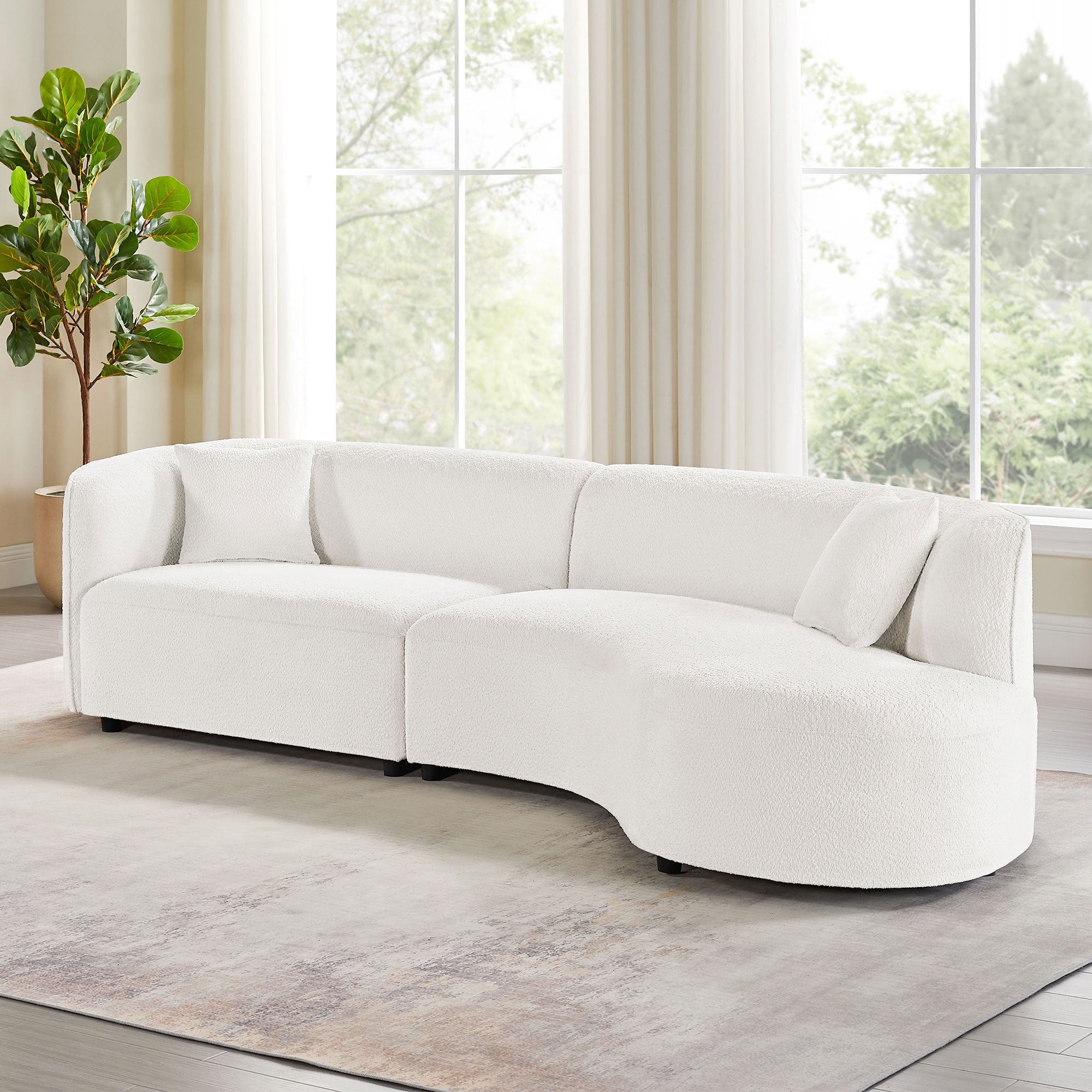 Luxury Modern Style Living Room Upholstery Curved Sofa with Chaise 2-Piece Set, Right Hand Facing Sectional,  Boucle Couch, White