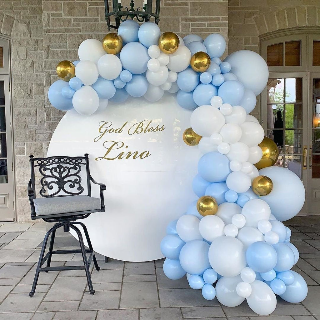 Pastel Blue, Gold & White Balloon Garland Kit