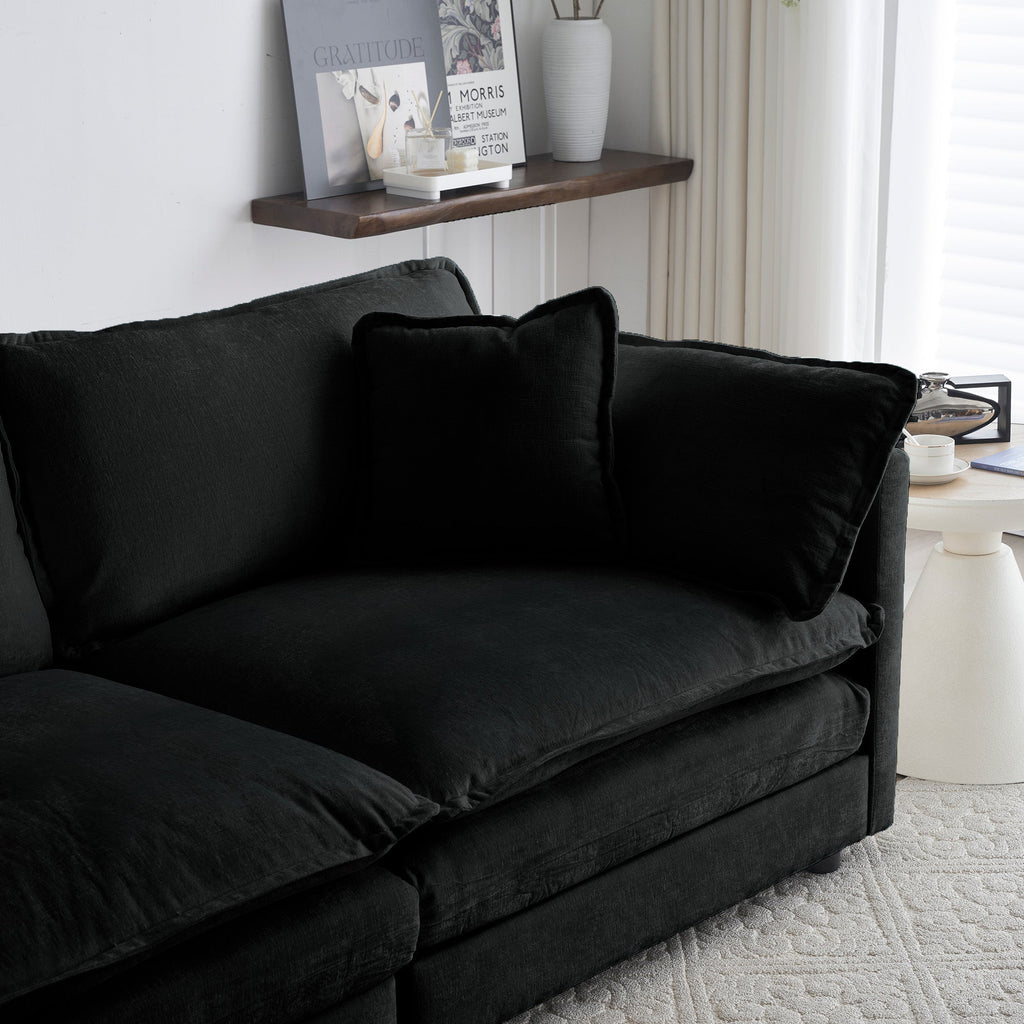 Comfy Deep Single Seat Sofa Upholstered Reading Armchair Living Room Chair Black Chenille Fabric , 1 Toss Pillow