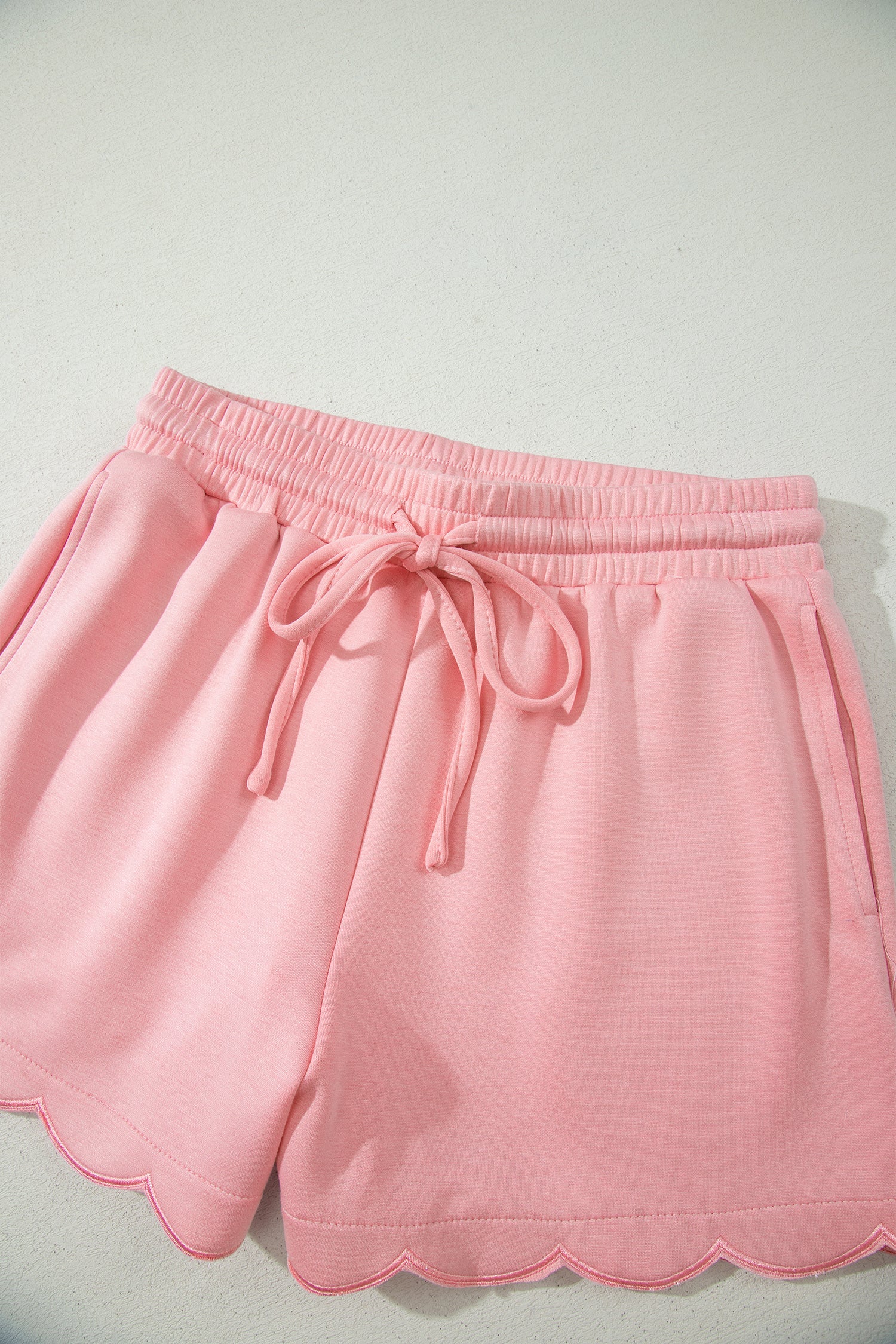 Scalloped V-Neck Dolman Top & Drawstring Short Set