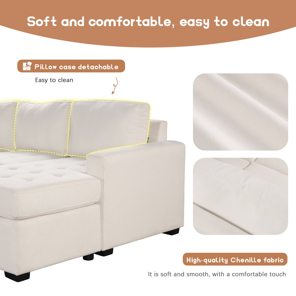 U_Style Sectional Sleeper Sofa with Pull-out Bed and Lounge Chair, USB and Type-C Interfaces, Suitable for Living Room, Office, and Spacious Spaces