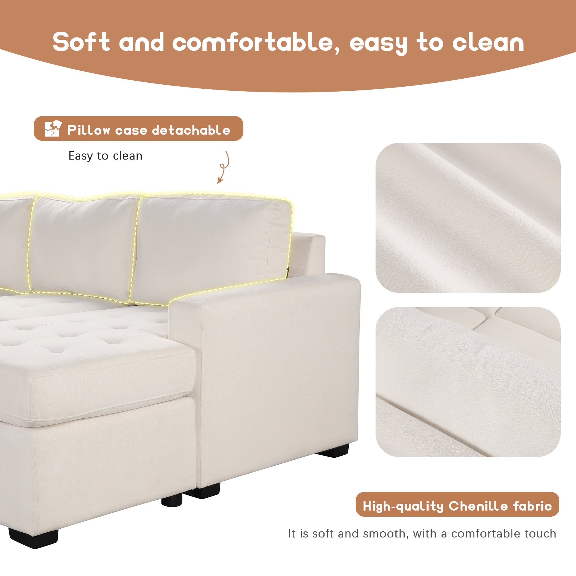 U_Style Sectional Sleeper Sofa with Pull-out Bed and Lounge Chair, USB and Type-C Interfaces, Suitable for Living Room, Office, and Spacious Spaces