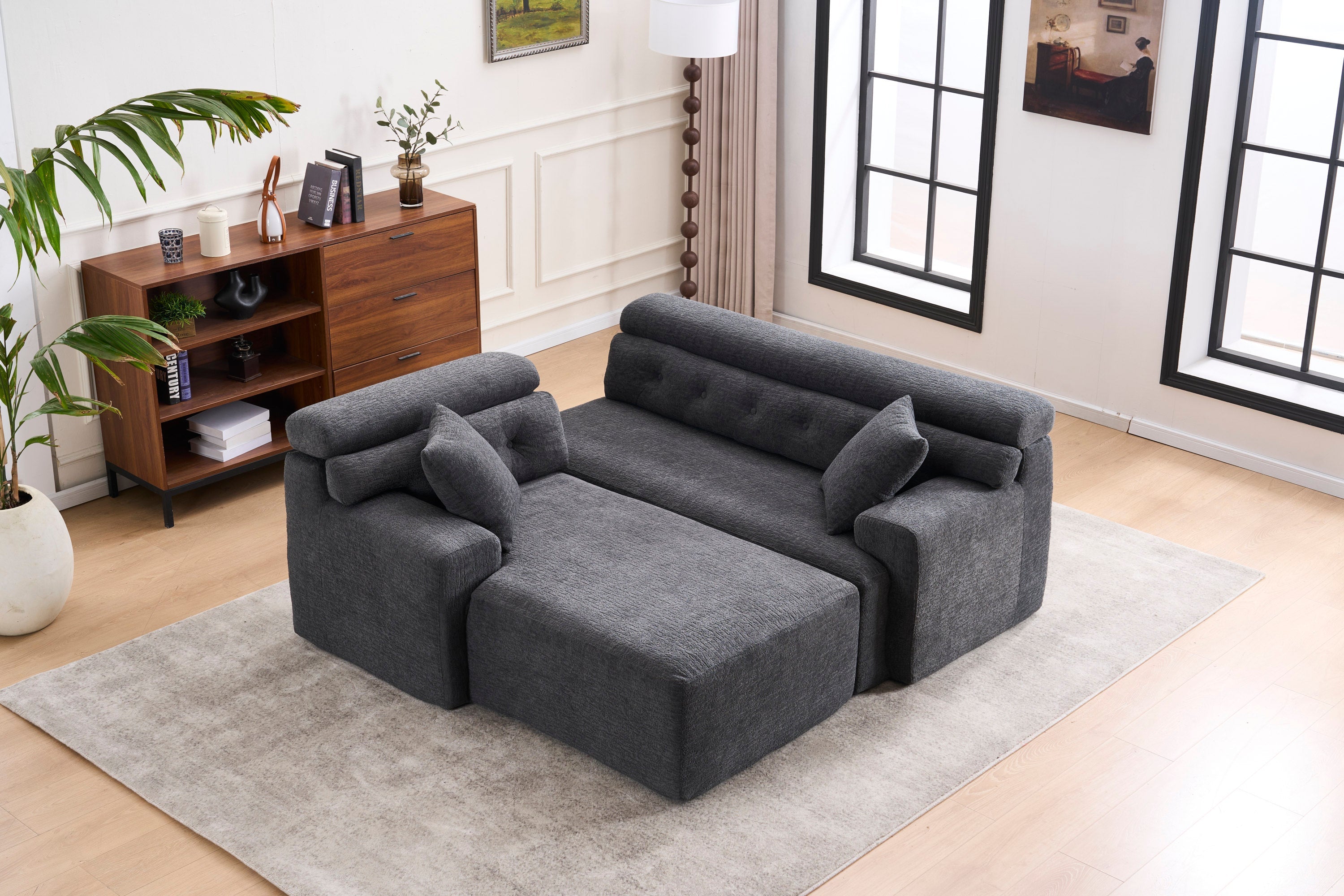 105'' Cloud Sectional Couch with L-Shape Chaise,Modern Modular Sofa with Deep Seat, Boneless Sofa for Living Room Bedroom,No Assembly Required,Grey.