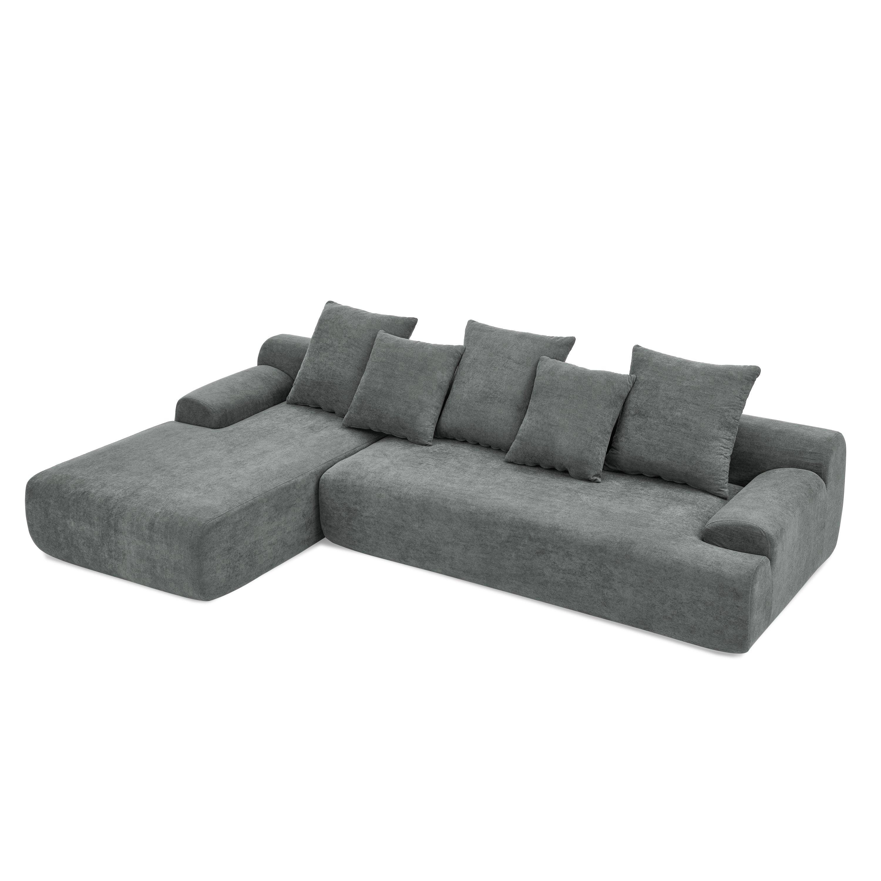 110.25x67'' Modern Upholstered L-Shape Sectional Sofa Couch, Modular Compressed Sofa with Free Combination for Living Room Bedroom, Melange Velvet, Grey