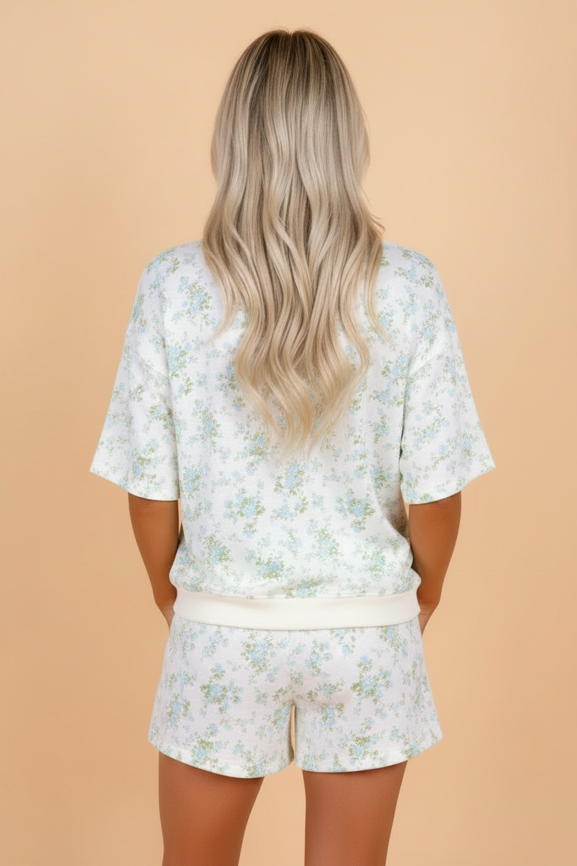 Floral Short Sleeve & Elastic Waist Short Sets