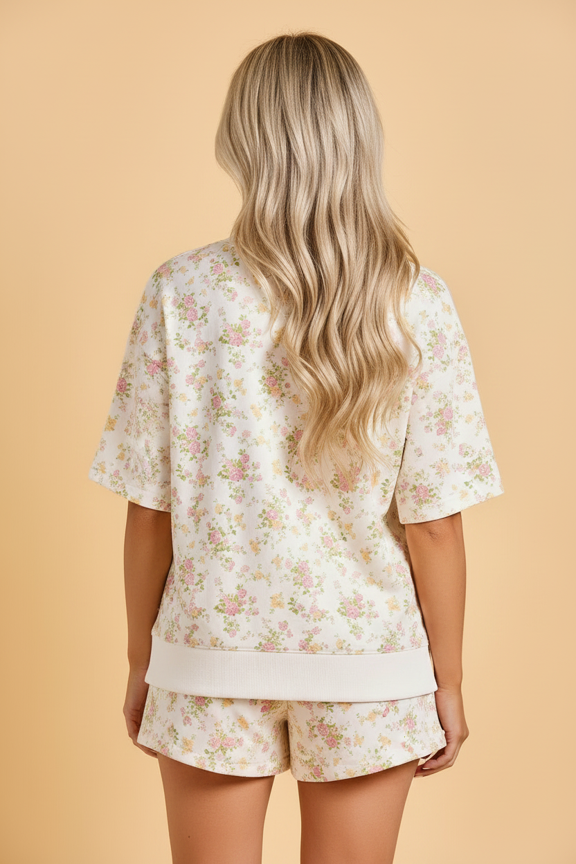 Floral Short Sleeve & Elastic Waist Short Sets