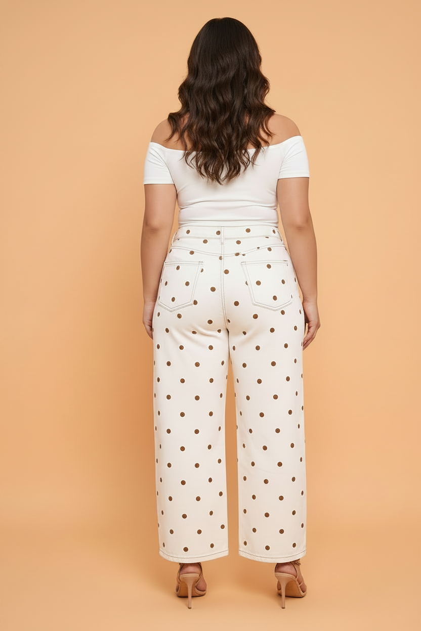 Plus Size Polka Dot Barrel Leg Jeans