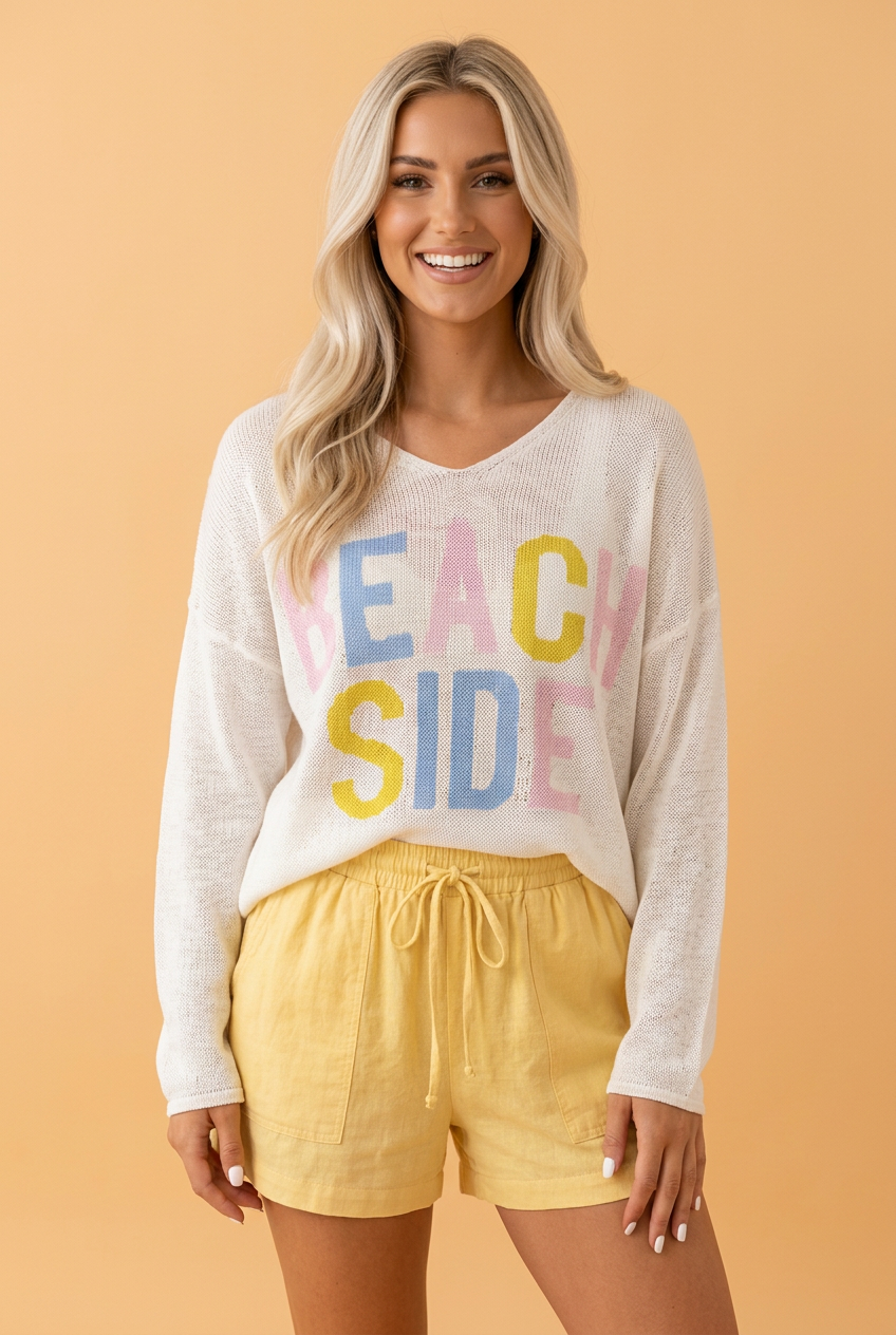 Beach Side V-Neck Lightweight Knit Tunic Sweater
