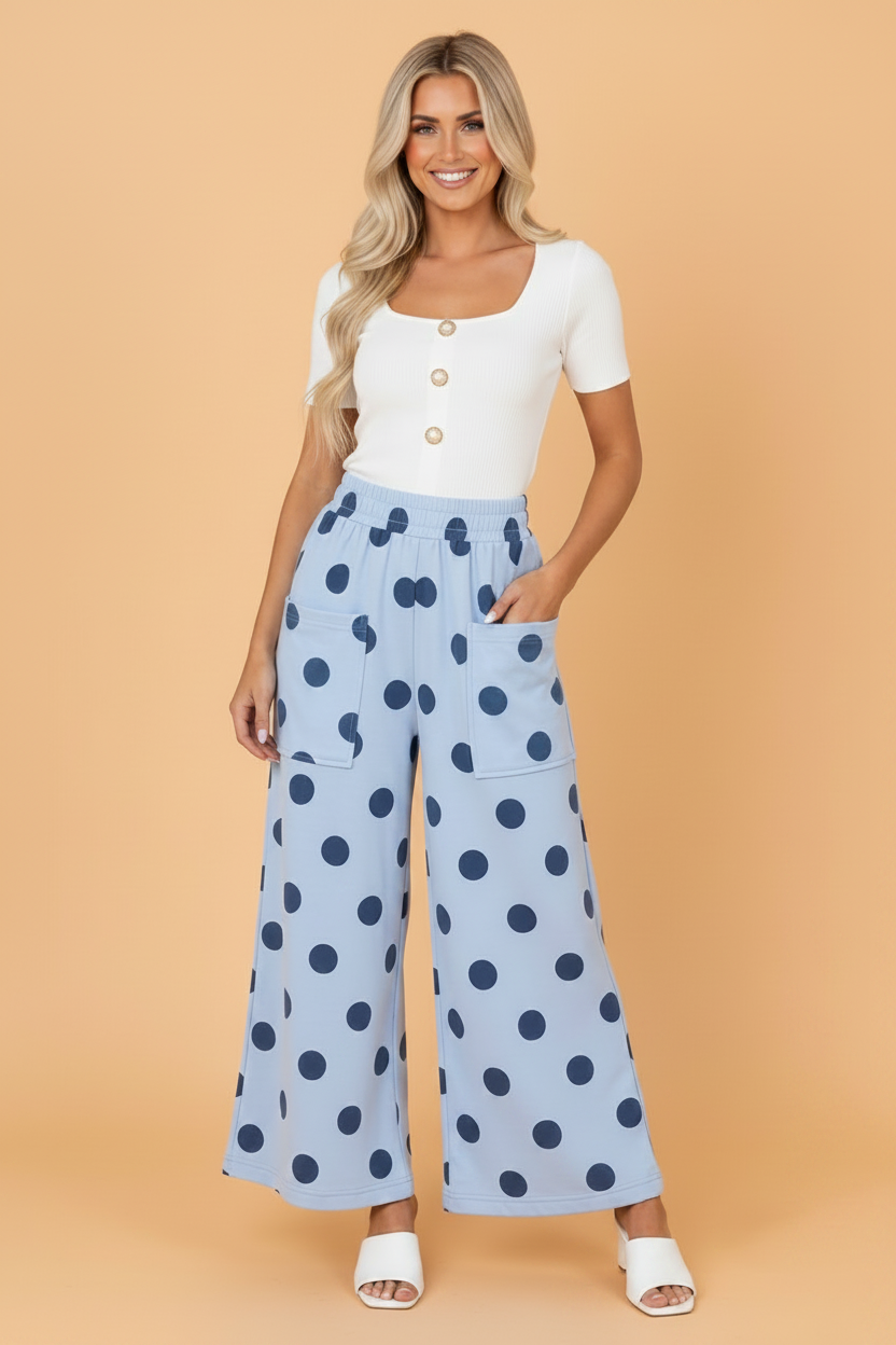 Polka Dot Wide Leg Elastic Waist Pants