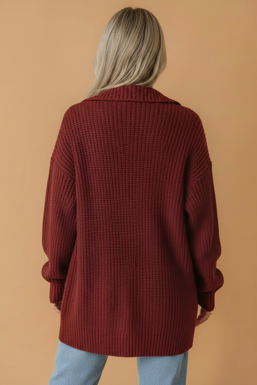 Solid Oversized Button Front Sweater Knit Cardigan