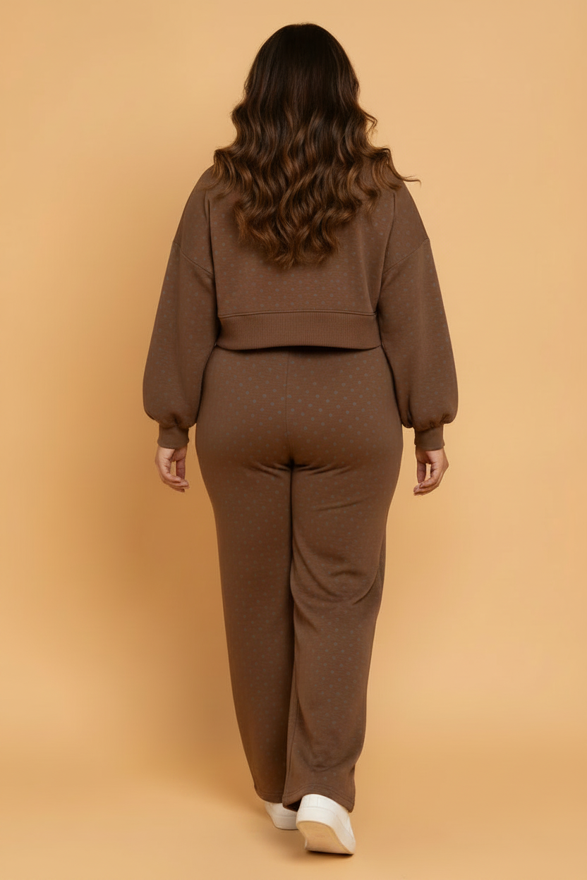 Plus Size Polka Dot Long Sleeve Top & Pants Set
