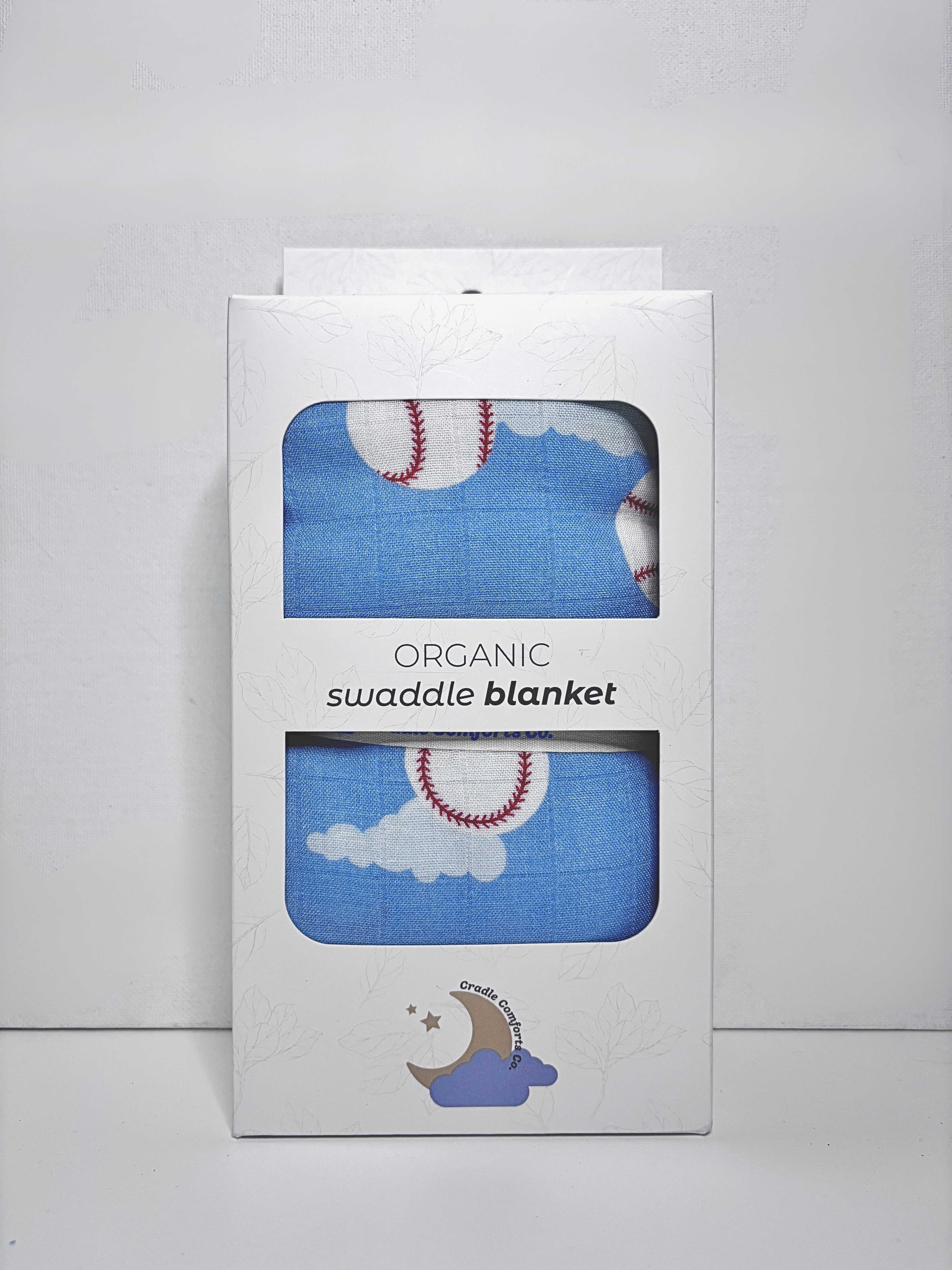 Baseballs in the Sky Organic Bamboo Cotton Muslin Swaddle Blanket