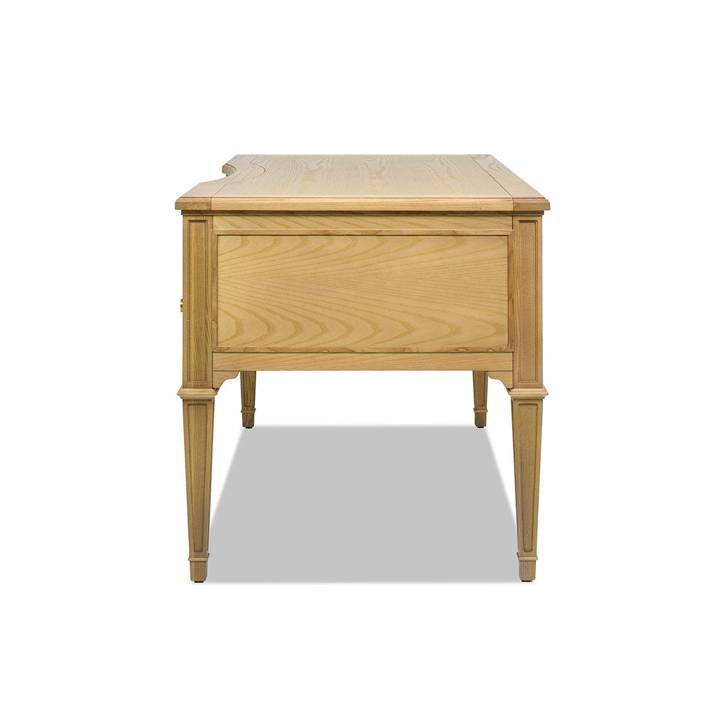 Dauphin Gold Accent 5-Drawer Wood Executive Desk, Natural Brown Wood