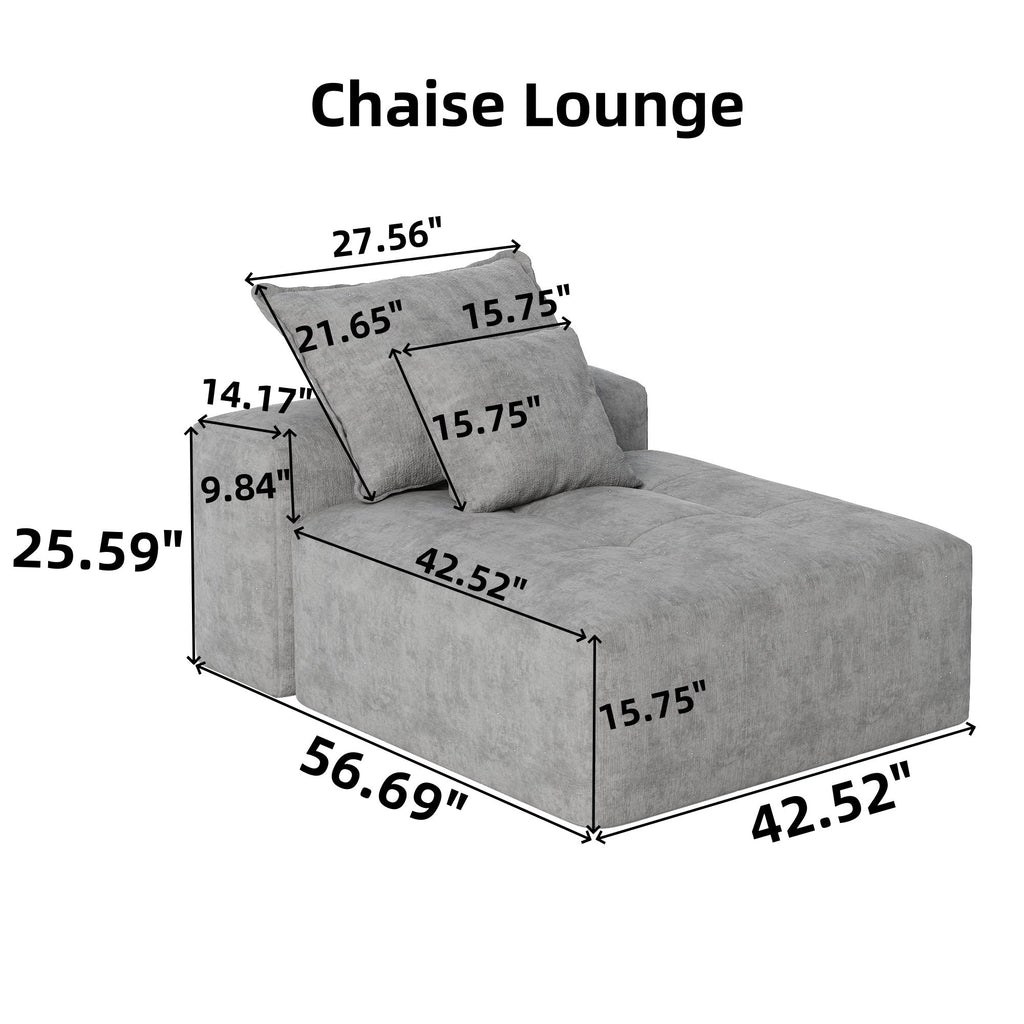 Modern Oversized Modular Sectional Sofa with 2 Chaise Lounge and 2 Armrest, Sparkling Chenille Fabric Soft Cushion Sofa with 4 Pillows, 4 PCS DIY Combination Tufted Sofa, No Assembly Required, GREY