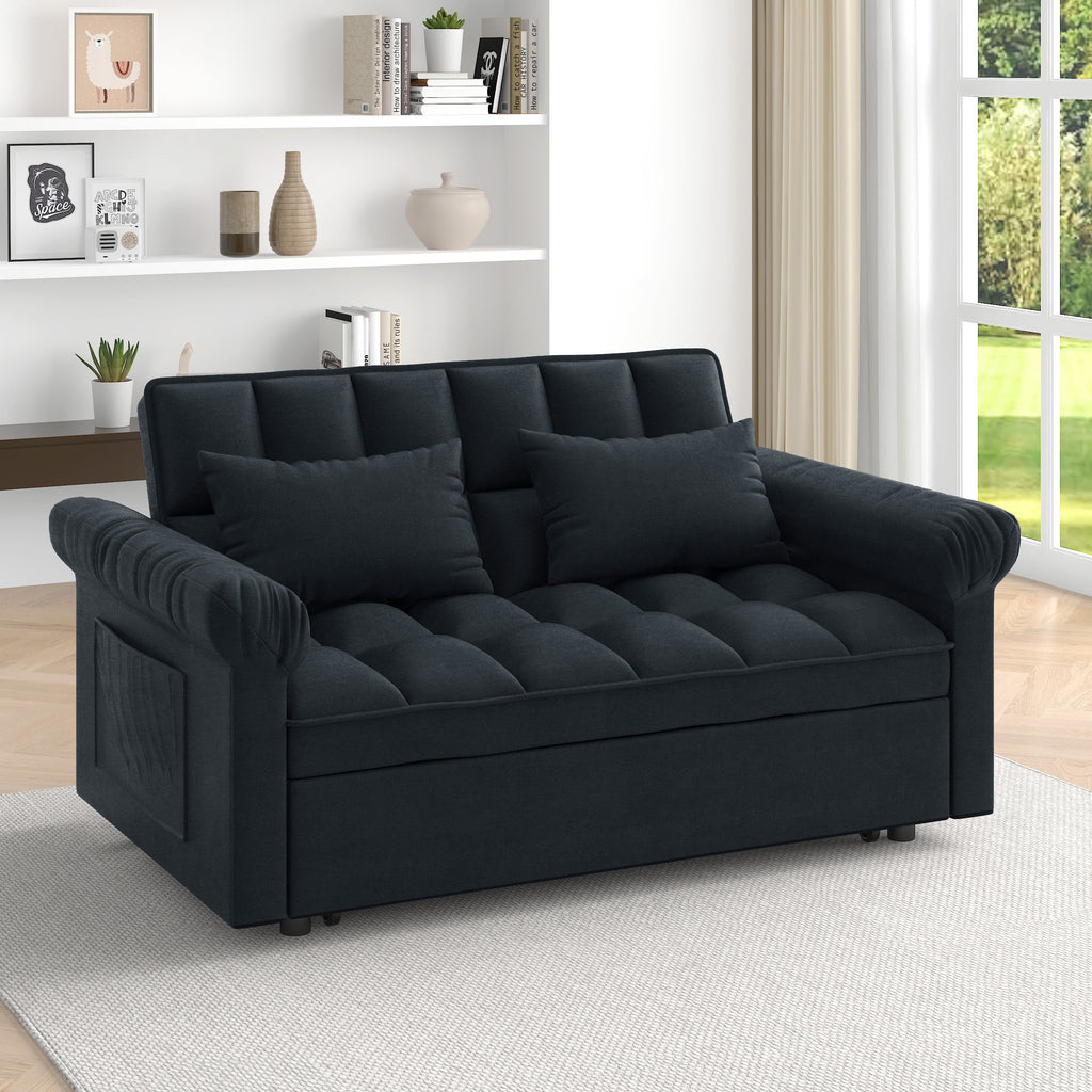 Loveseats Sofa Bed with Pull-out Bed,Adjsutable Back-Black