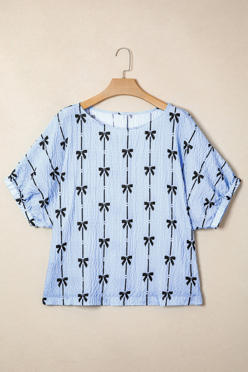 Bow Textured Short Puff Sleeve Top