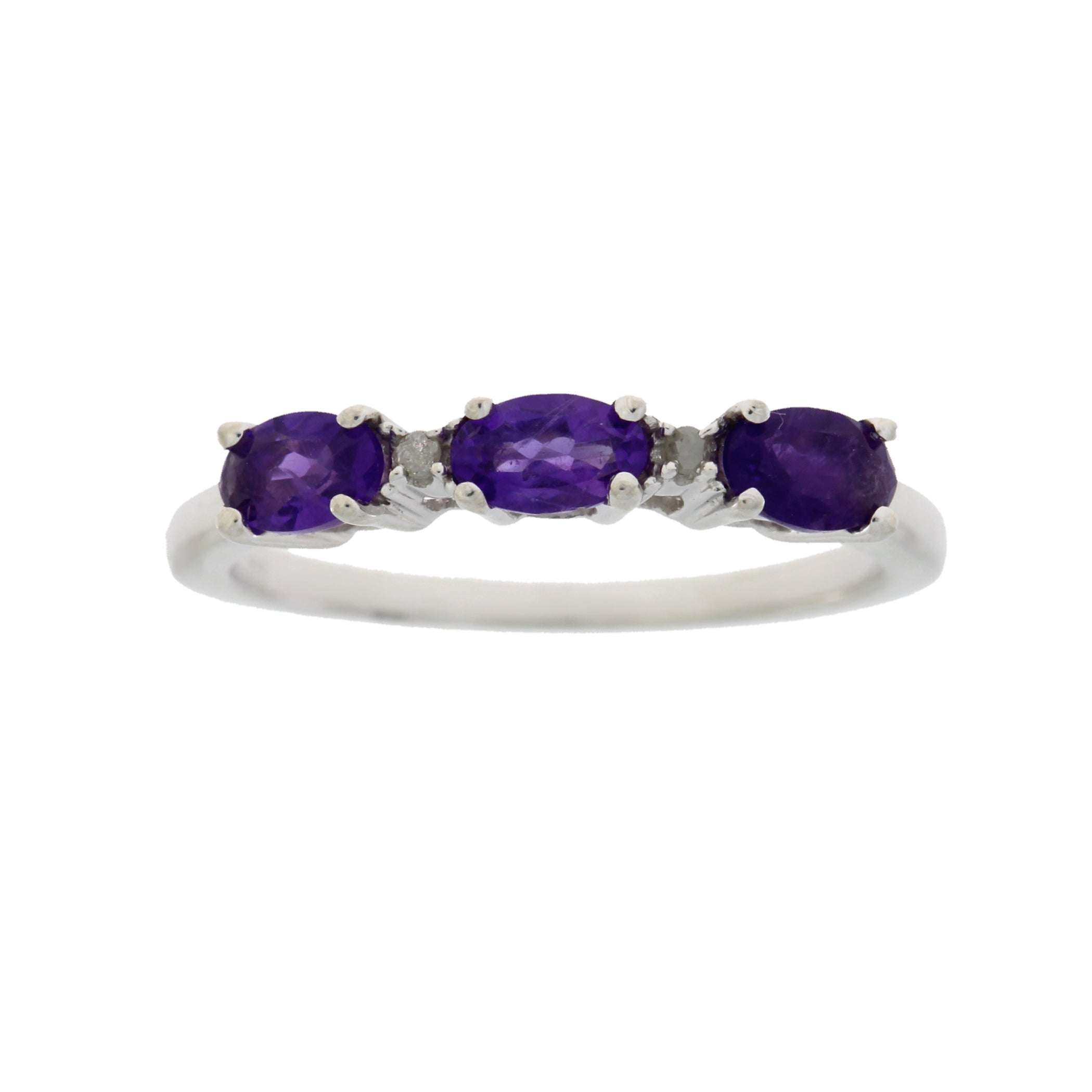 Genuine .70ct Amethyst Diamond Ring Sterling Silver