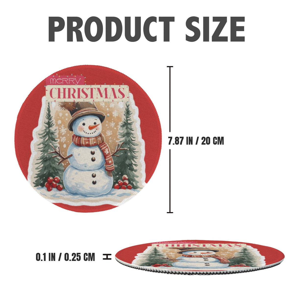 Merry Christmas Snowman Custom Round Placemat - 4 pack (Made in USA)