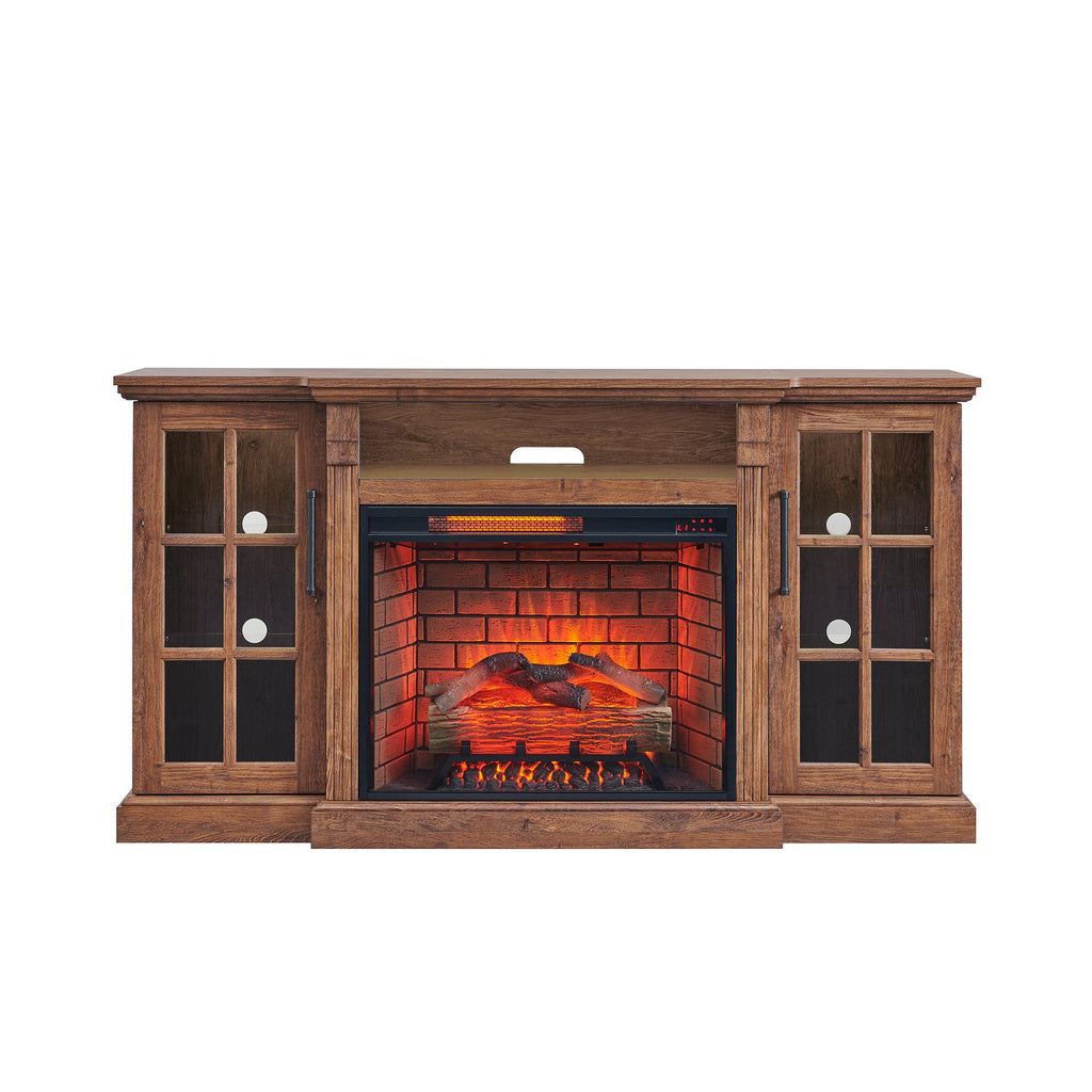 65' Fireplace TV Stand for TVs up to 75',with 28' Electric Fireplace and LED Light