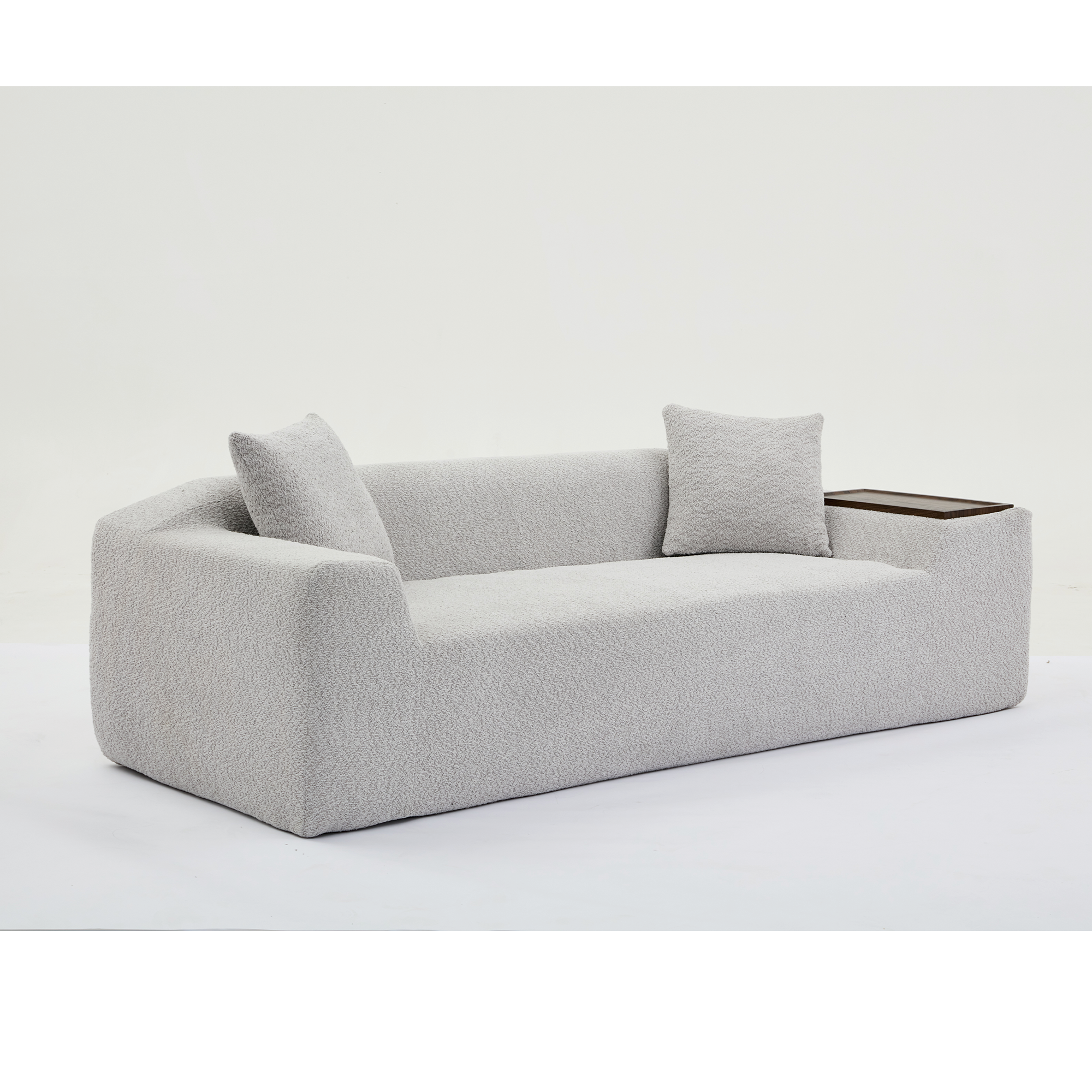[NEW ARRIVED] [VIDEO PROVIDED]2 Piece Boucle Cloud Sofa Set, Upholstered Sofa Set, Modern 3 Seater and 2 Seater Sofa  with MDF End Table for Living Room ,Apartment,3+2 couch,Boucle, Light Gray