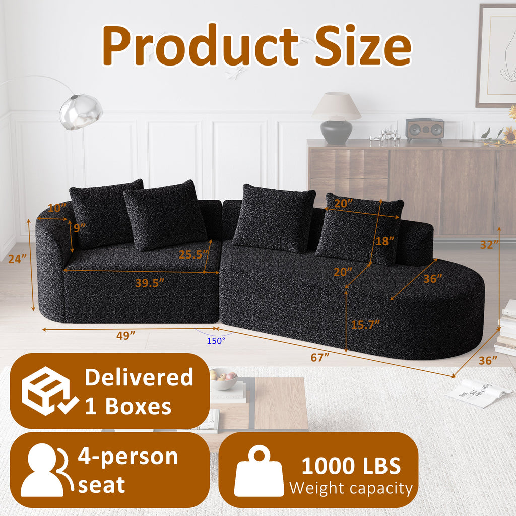 Modern Upholstered Oversized Sectional Sofa, 112-Inch Chenille 4-Seater Extra Deep & Wide Seat Curved Cloud Couch with 4 Throw Pillows, Free Combination Sofa Couch for Living Room,Bedroom