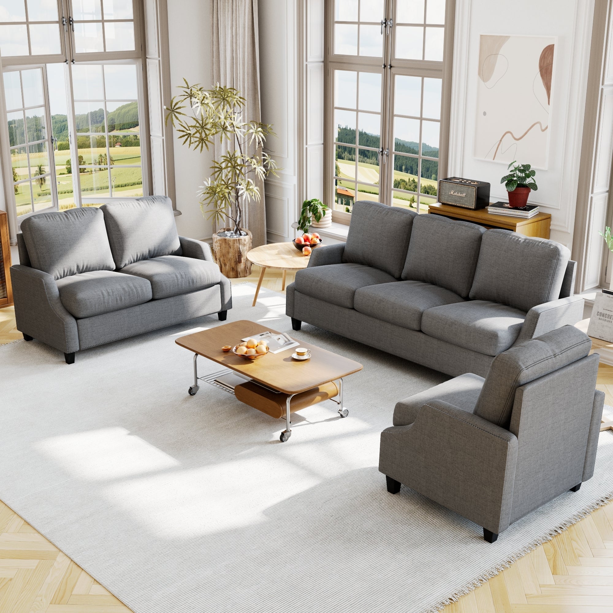 3 Piece Living Room Sofa Sets, Sectional Couch and Loveseat and Armchair Set, Modern 3 Seater Sofa + 2 Seater Couch+ Accent Chair Furniture Set for Apartment